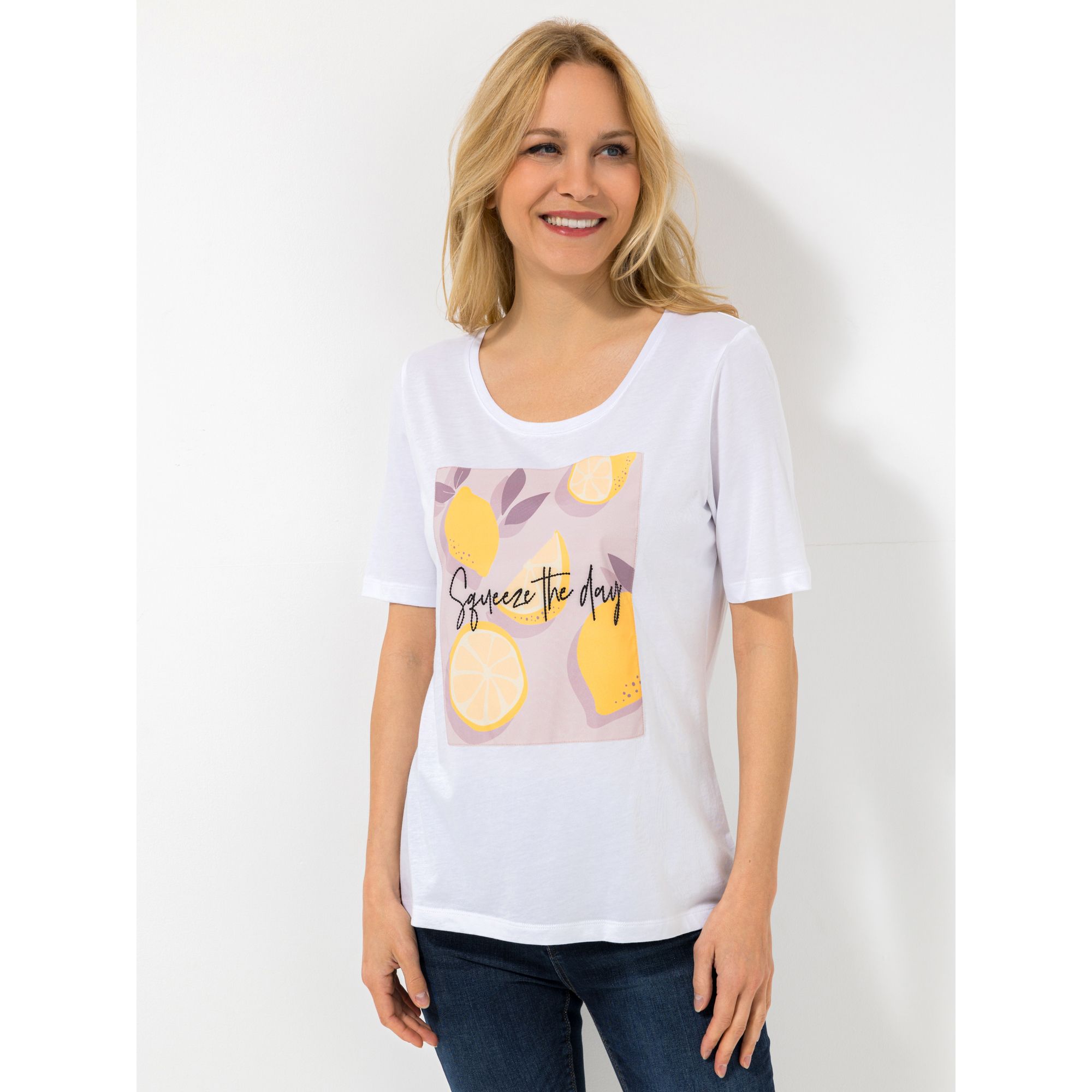 DENIM & CO. Shirt, 1/2-Arm Rundhalsausschnitt platzierter Druck figurumspielend