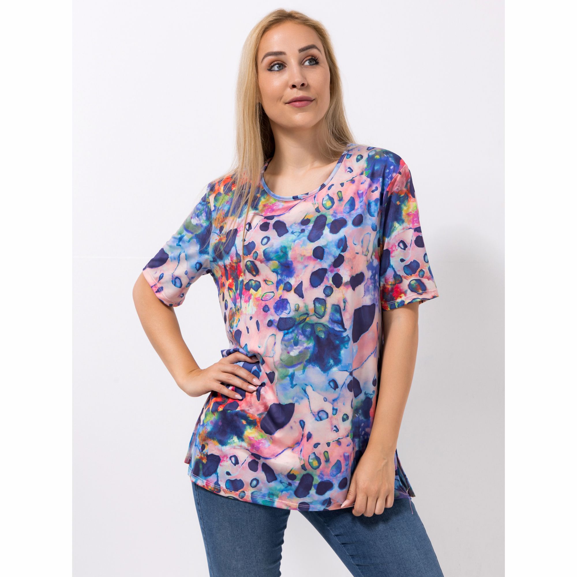 IN-PRINT Shirt, 1/2-Arm Rundhalsausschnitt Seitenschlitze leger-weit
