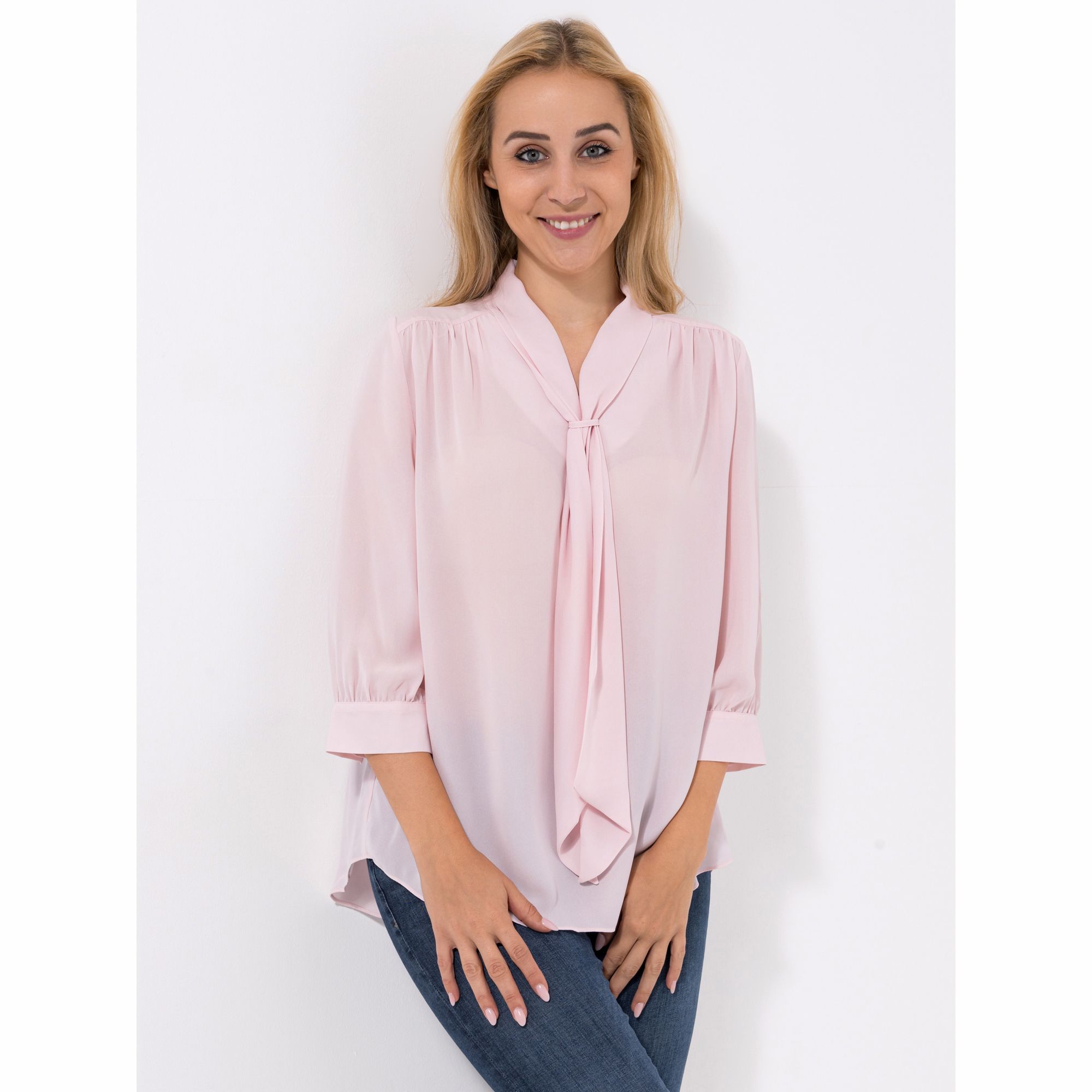 VIA MILANO Bluse, 3/4-Arm Bindeband Raffungen leger weit