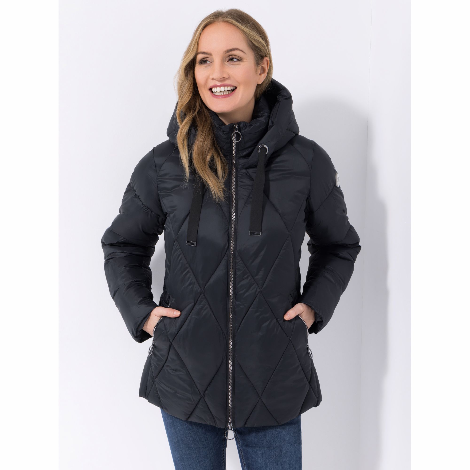 CENTIGRADE Steppjacke feste Kapuze Stehkragen Diamantsteppung