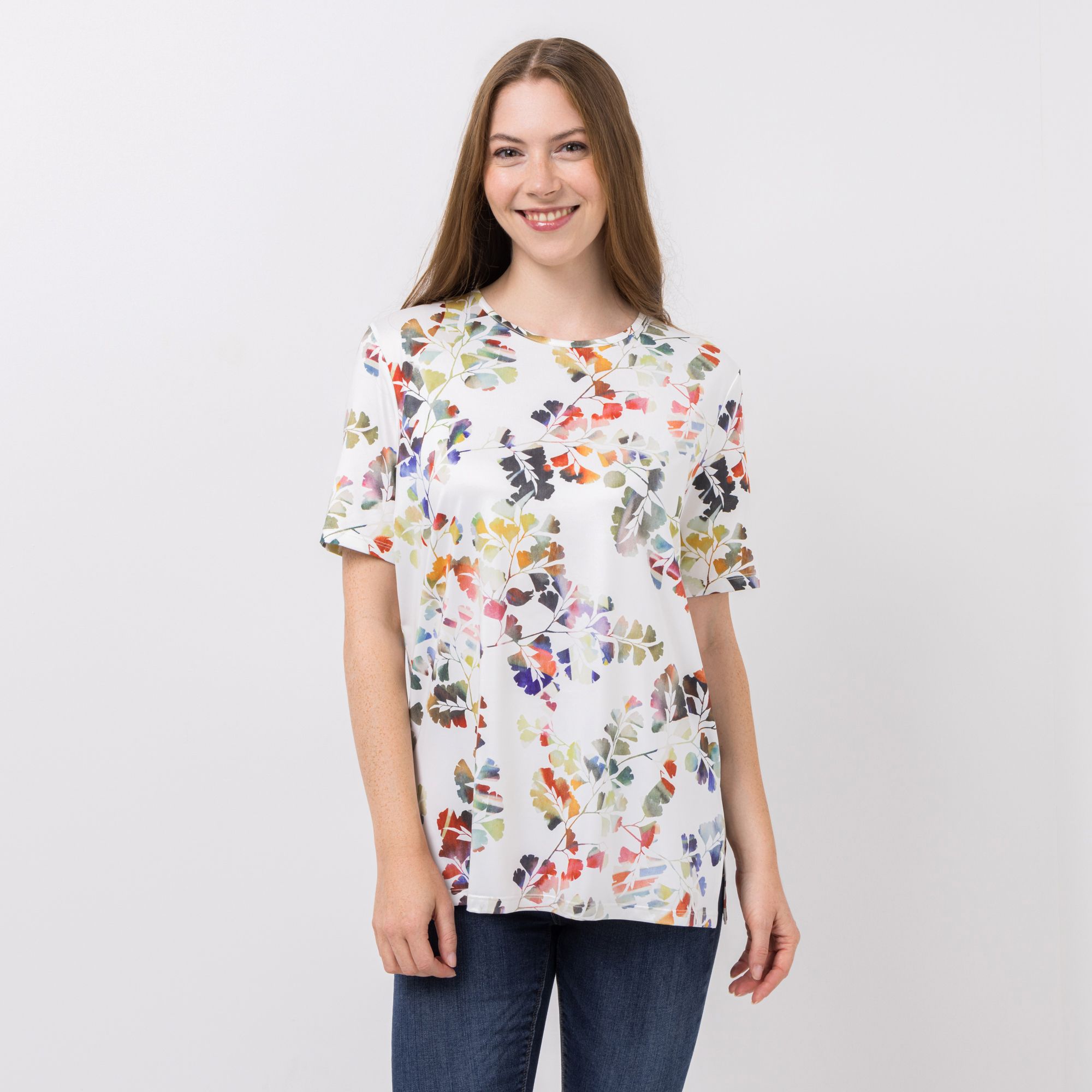 IN-PRINT Jersey-Shirt, 1/2-Arm Rundhalsausschnitt Seitenschlitze Leger weit