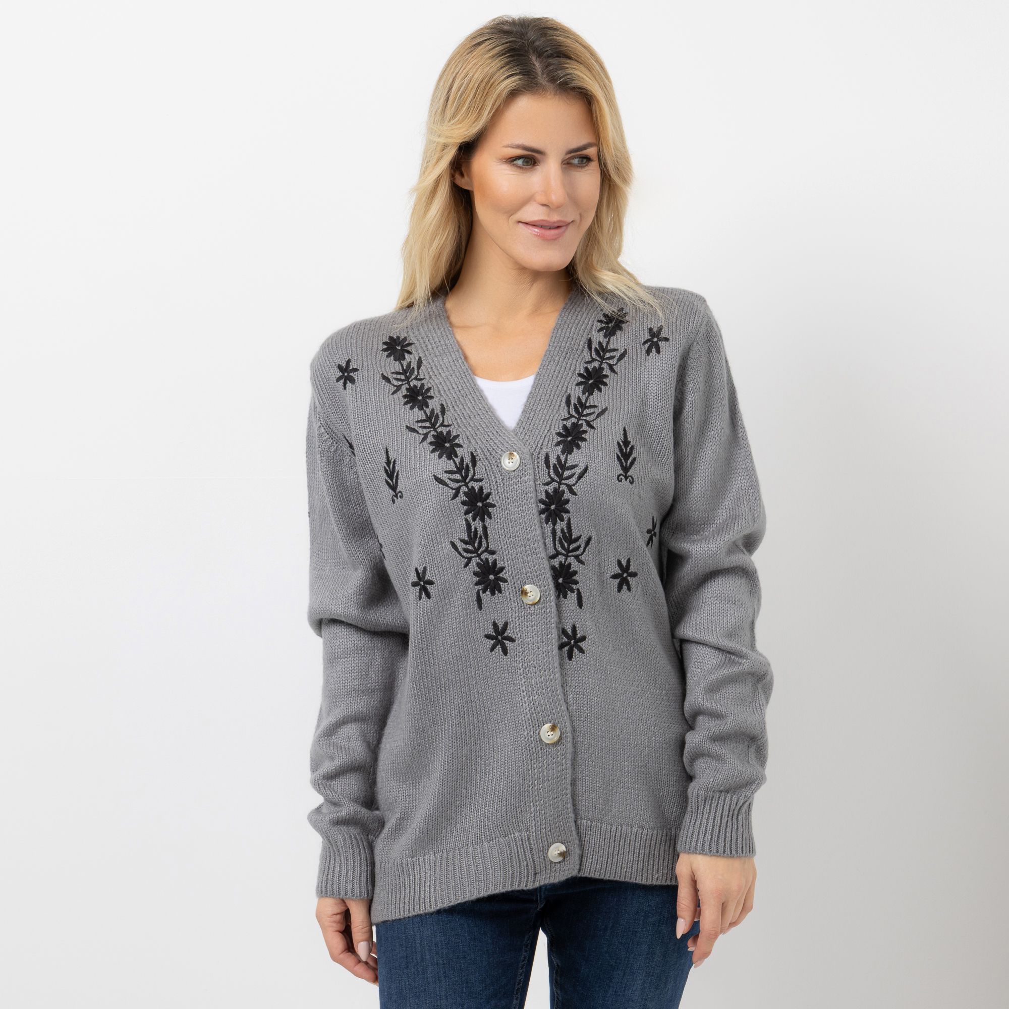 CASHMASOFT Cardigan Knopfleiste Cashmeregriff Stickerei