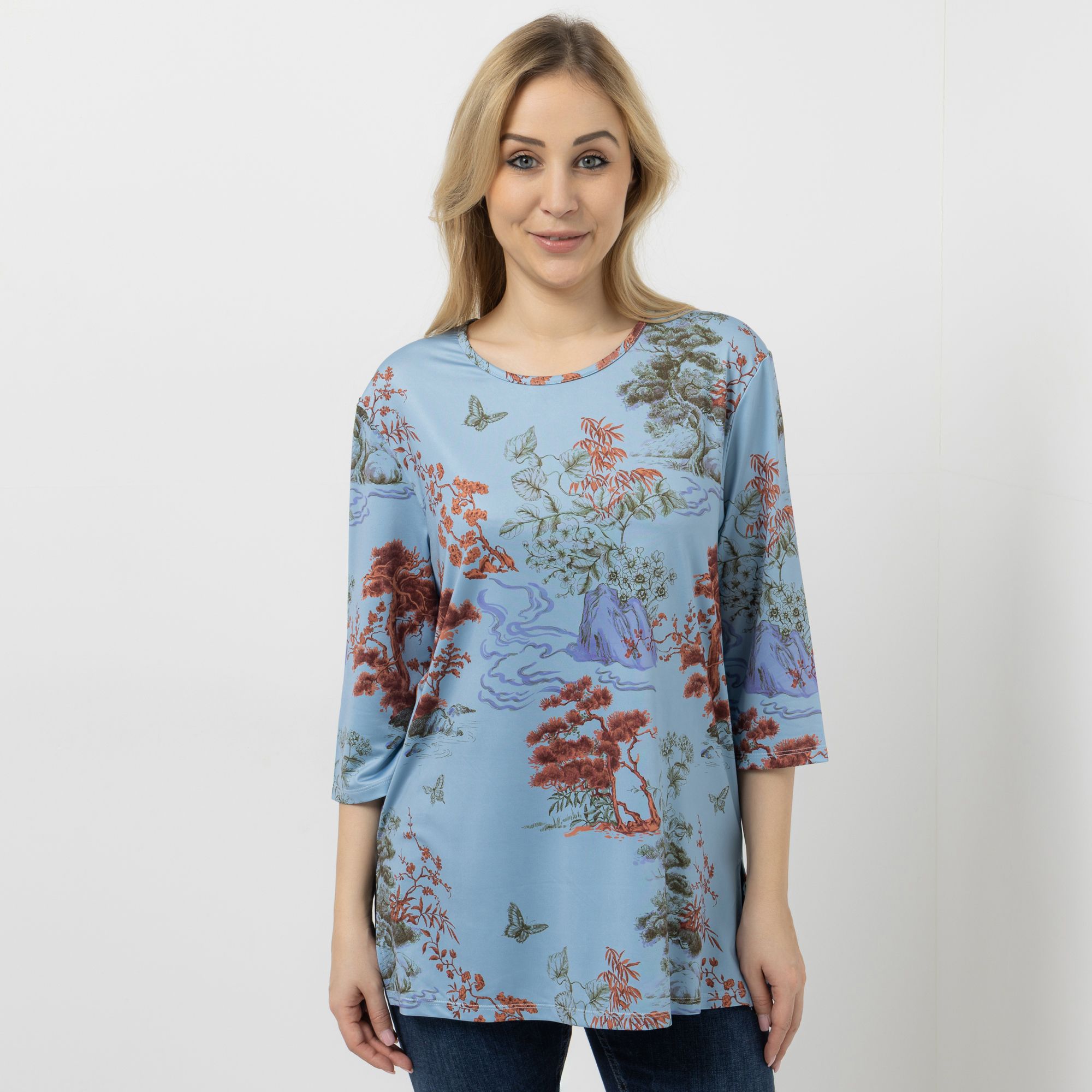 IN-PRINT Shirt, 3/4-Arm Rundhalsausschnitt Seitenschlitze