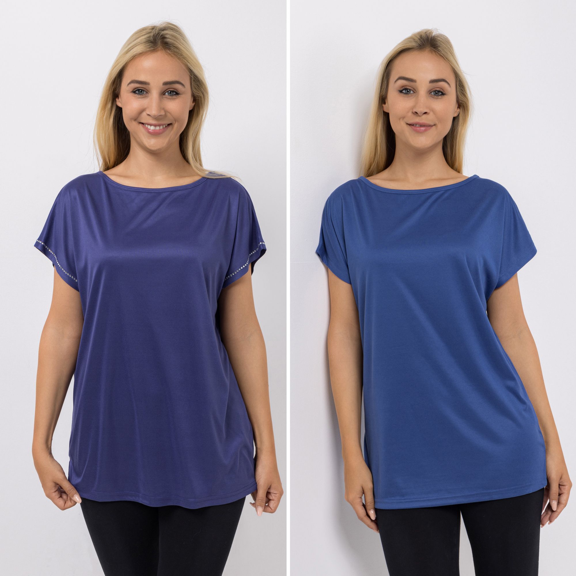 JERYMOOD HOMEWEAR 2 Shirts, 1/4-Arm Mikrofaser Rundhalsausschnitt Seitenschlitze