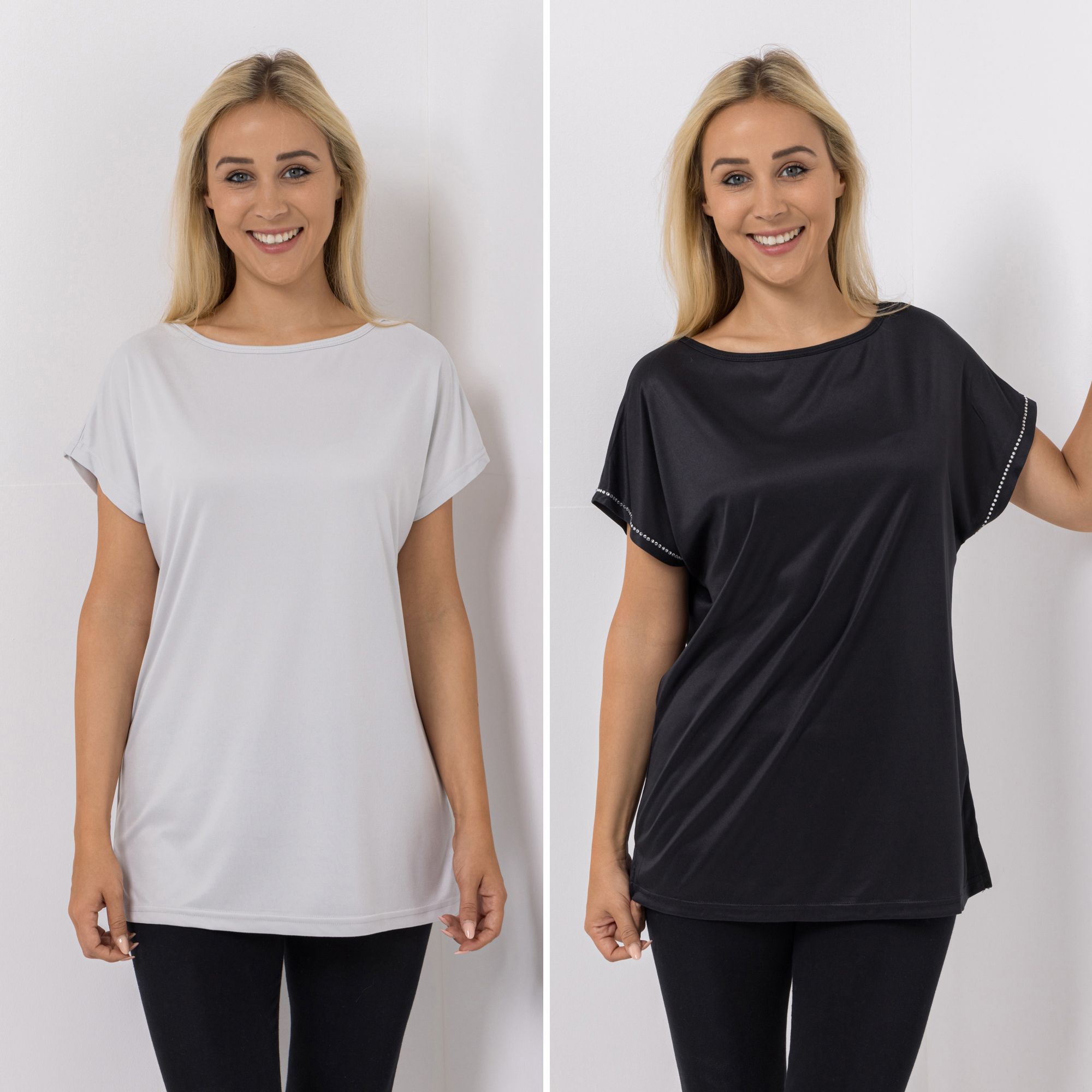 JERYMOOD HOMEWEAR 2 Shirts, 1/4-Arm Mikrofaser Rundhalsausschnitt Seitenschlitze