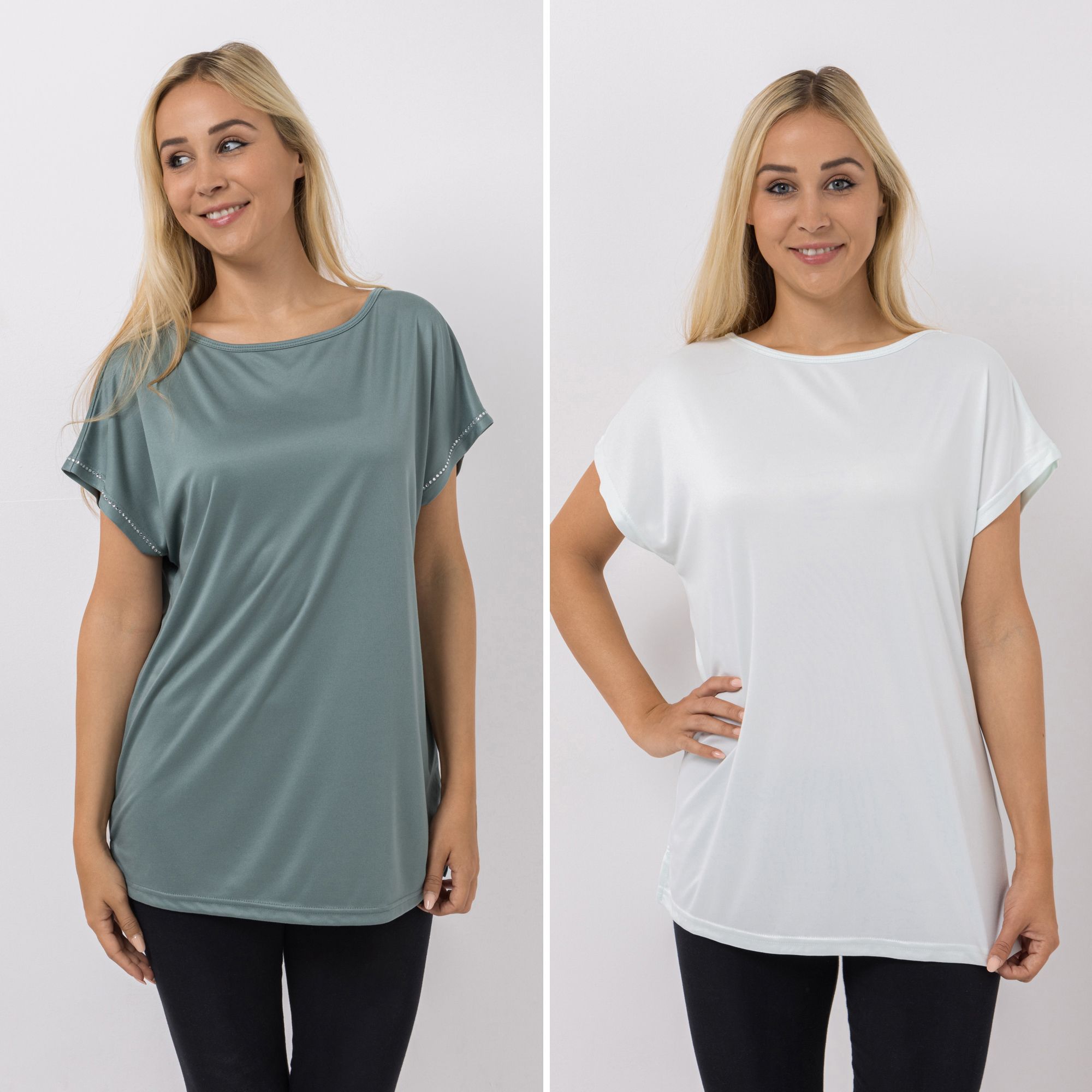 JERYMOOD HOMEWEAR 2 Shirts, 1/4-Arm Mikrofaser Rundhalsausschnitt Seitenschlitze