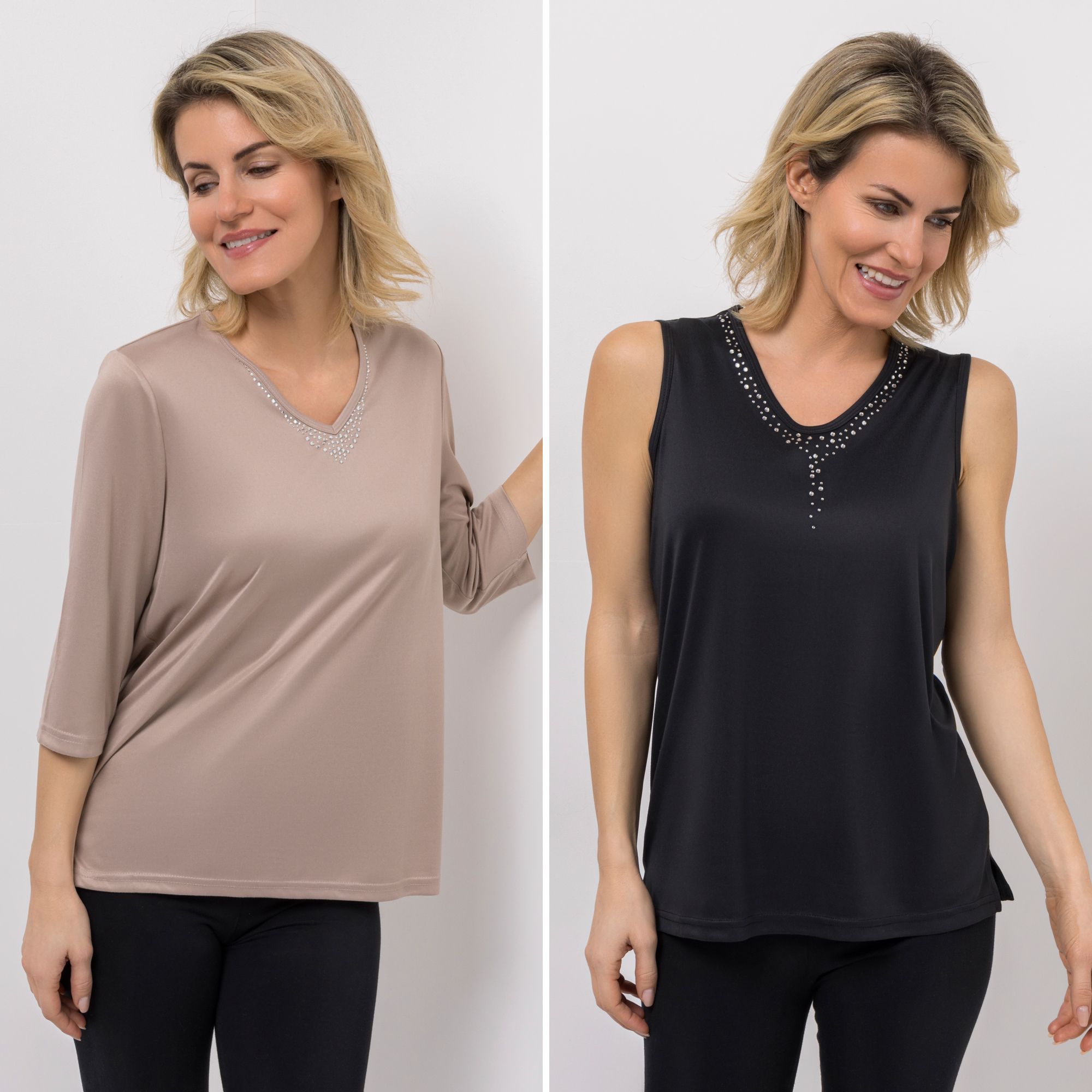 JERYMOOD HOMEWEAR Shirt und Top 3/4-Arm und ohne Arm Strasssteine und Seitenschlitzen