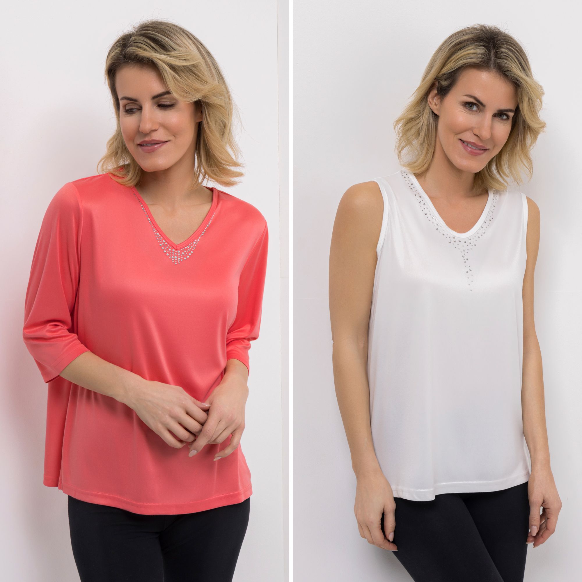 JERYMOOD HOMEWEAR Shirt und Top 3/4-Arm und ohne Arm Strasssteine und Seitenschlitzen