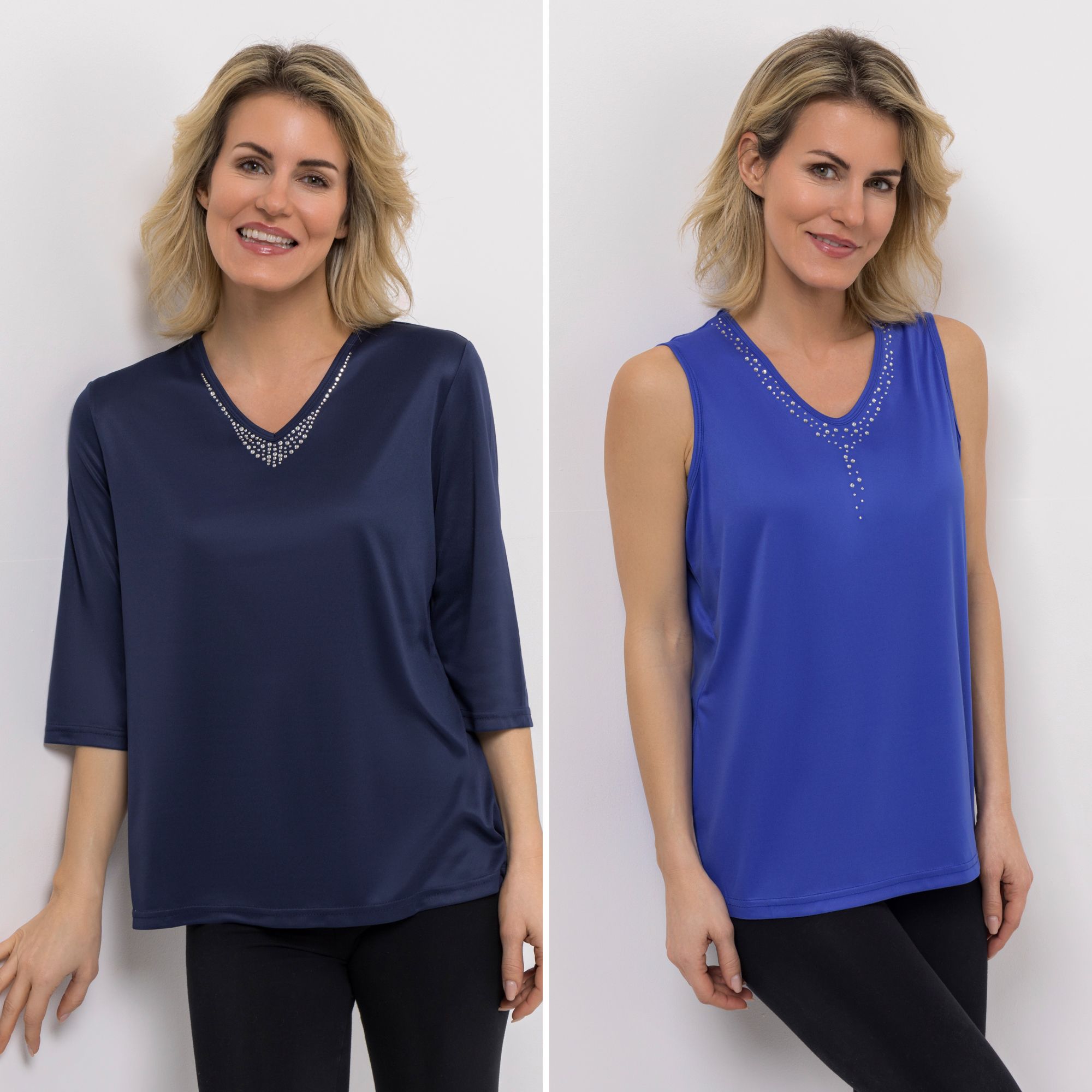 JERYMOOD HOMEWEAR Shirt und Top 3/4-Arm und ohne Arm Strasssteine und Seitenschlitzen