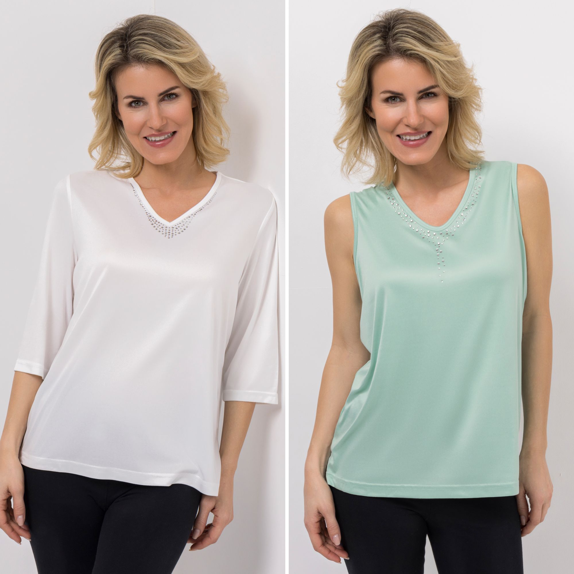 JERYMOOD HOMEWEAR Shirt und Top 3/4-Arm und ohne Arm Strasssteine und Seitenschlitzen