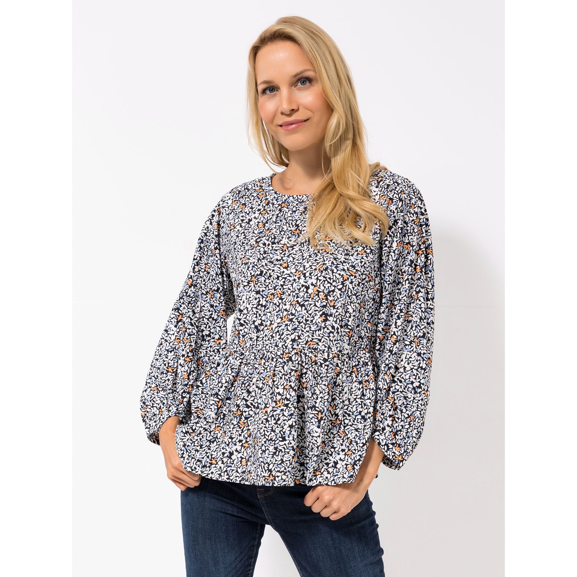 LOVELY SISTERS® Bluse, 1/1-Arm Rundhalsausschnitt Volant leger weit