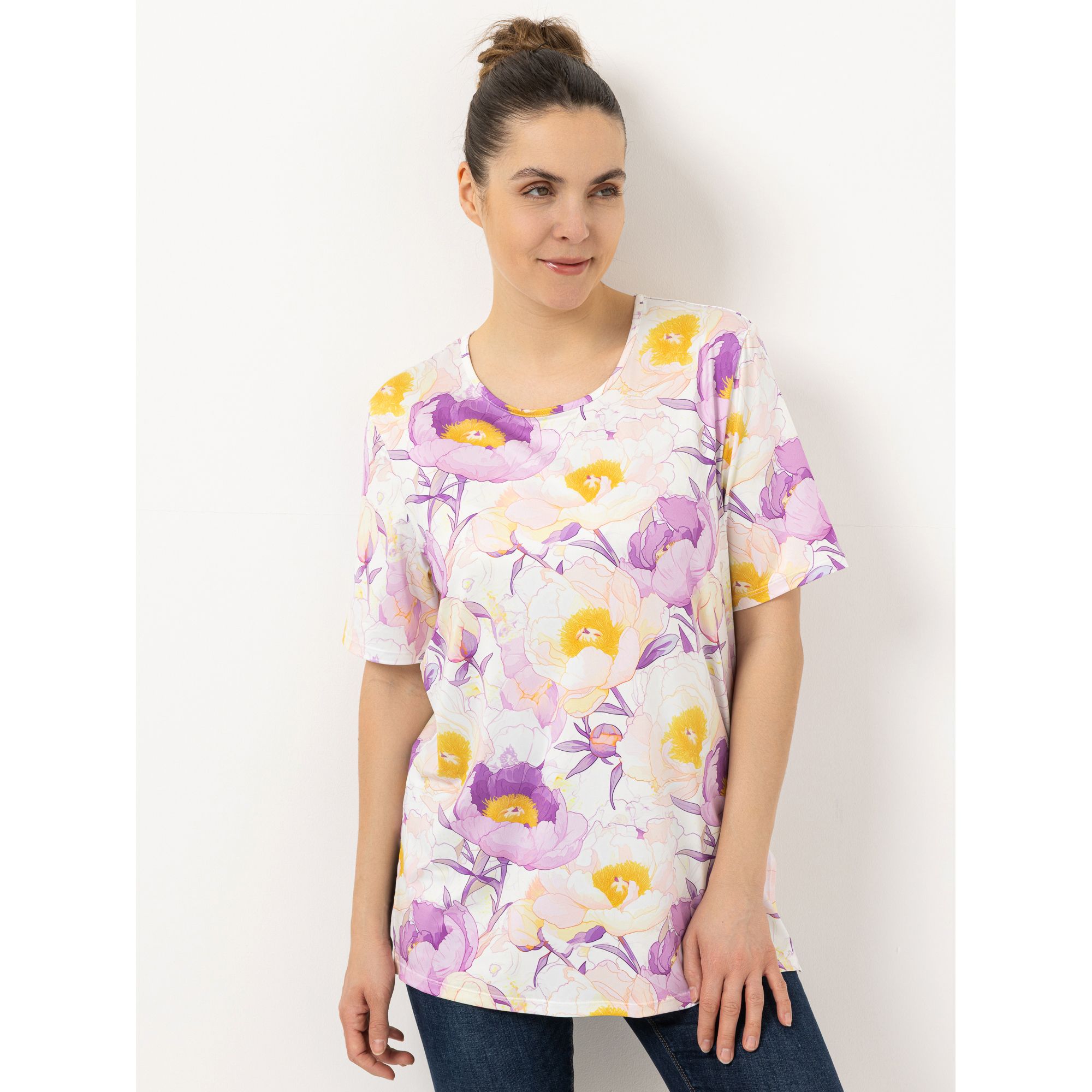 IN-PRINT Shirt 1/2-Arm Rundhalsausschnitt Blumendruck