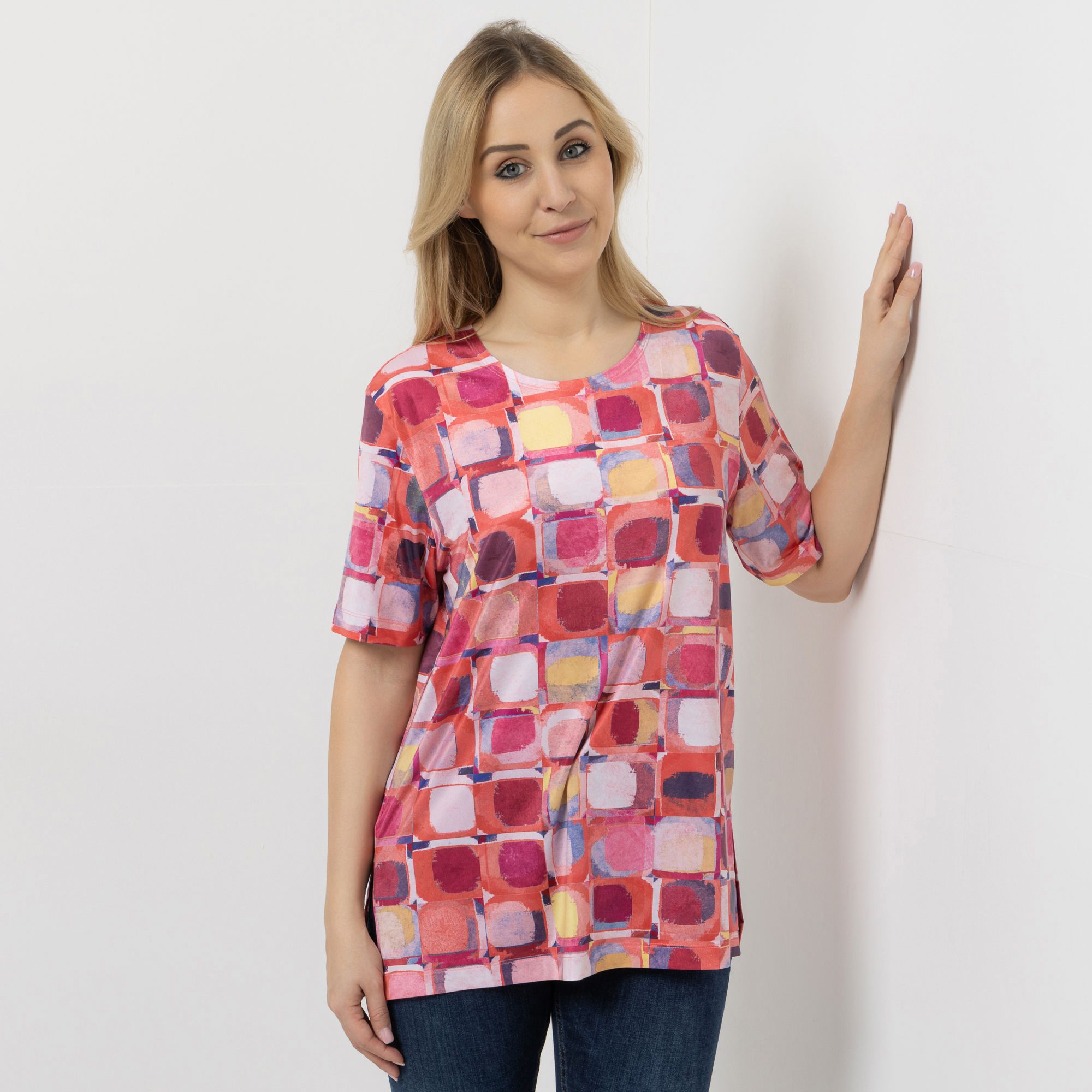 IN-PRINT Shirt, 1/2-Arm Rundhalsausschnitt Seitenschlitze