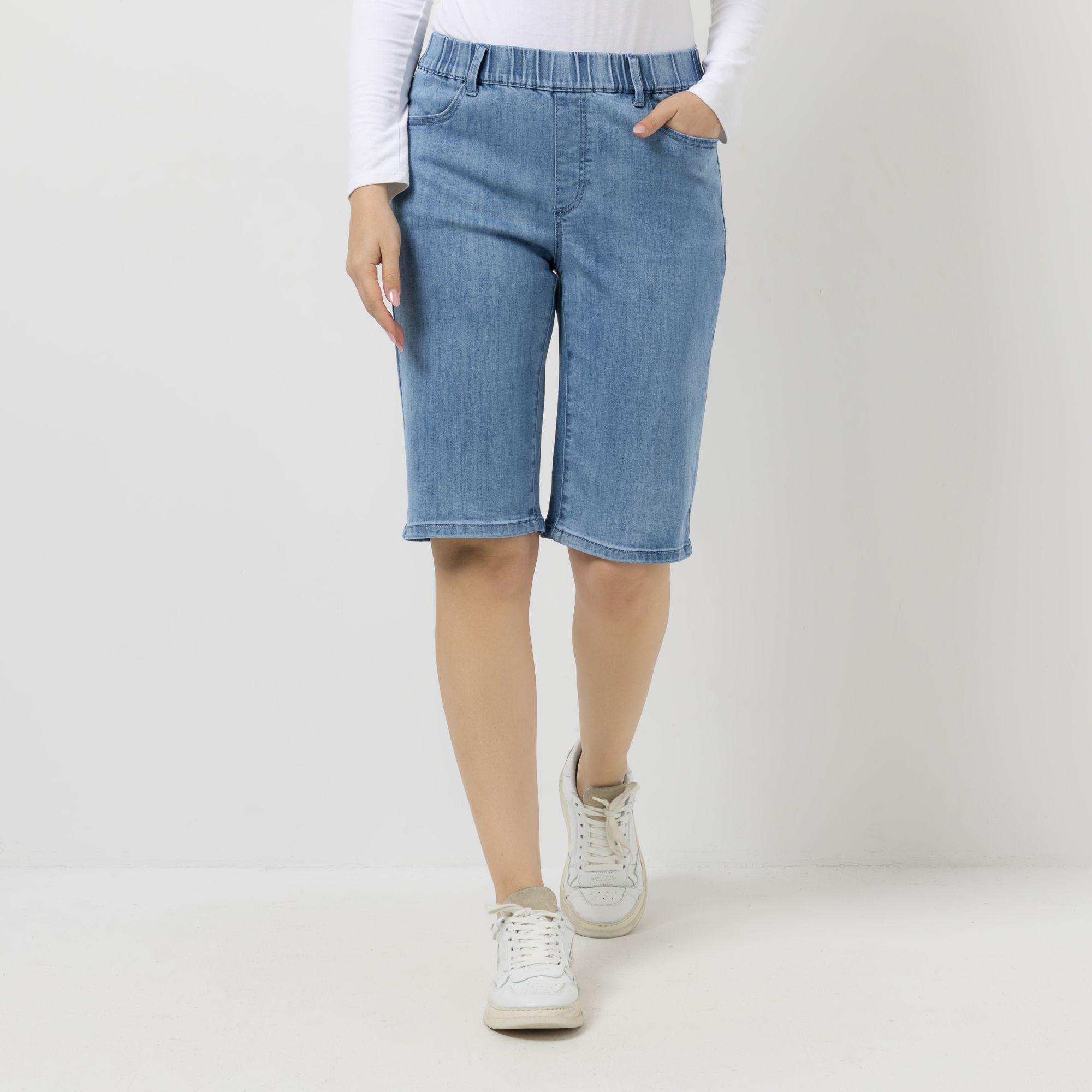 DENIM & CO. Jeans Bermuda mit Umschlag Rundumdehnbund Gürtelschlaufen