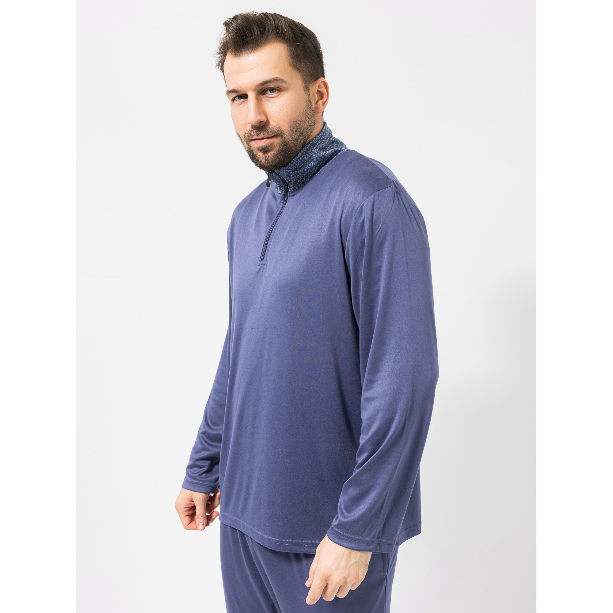 MEN'S TOUCH Shirt, 1/1-Arm Mikrofaser Stehkragen Reißverschluss