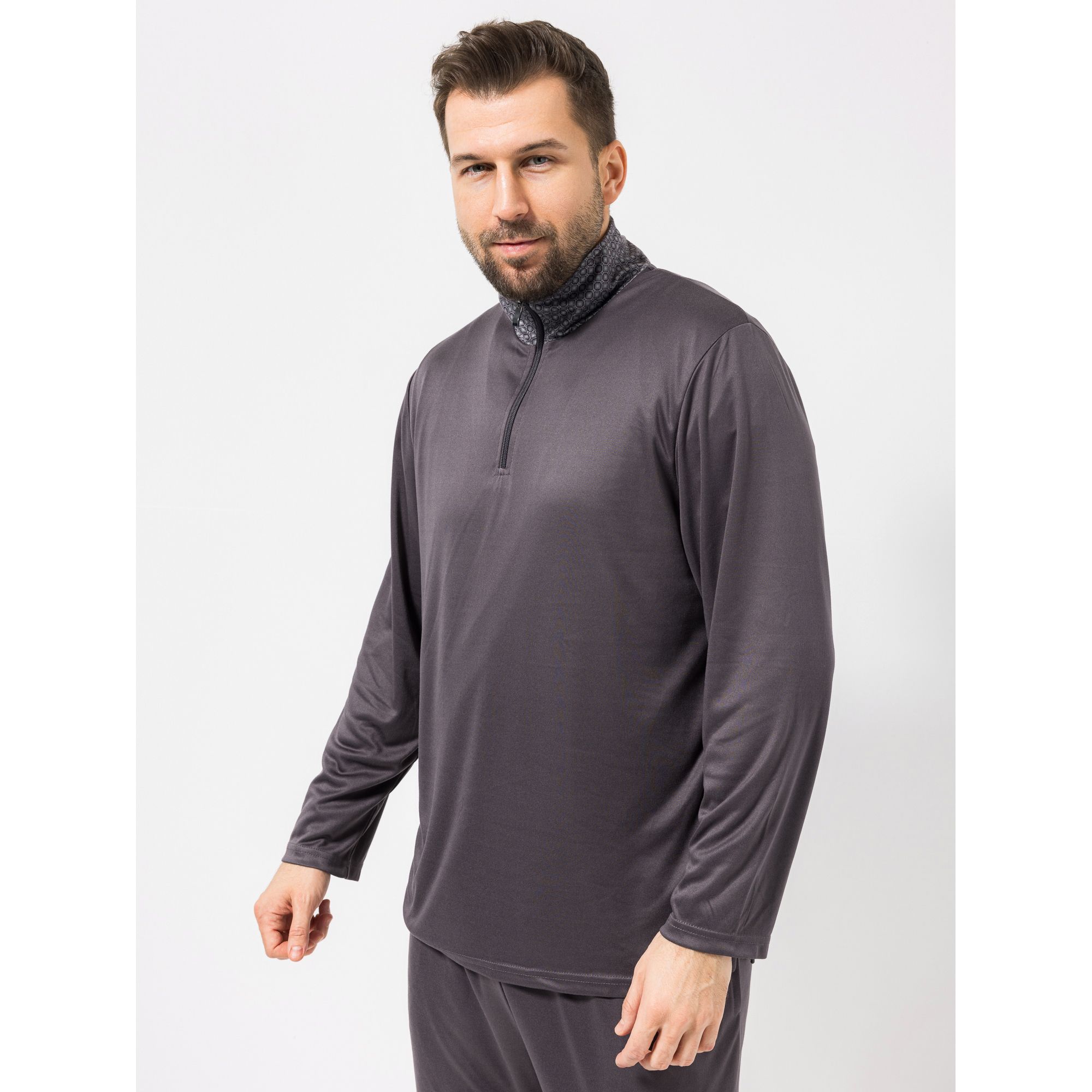 MEN'S TOUCH Shirt, 1/1-Arm Mikrofaser Stehkragen Reißverschluss