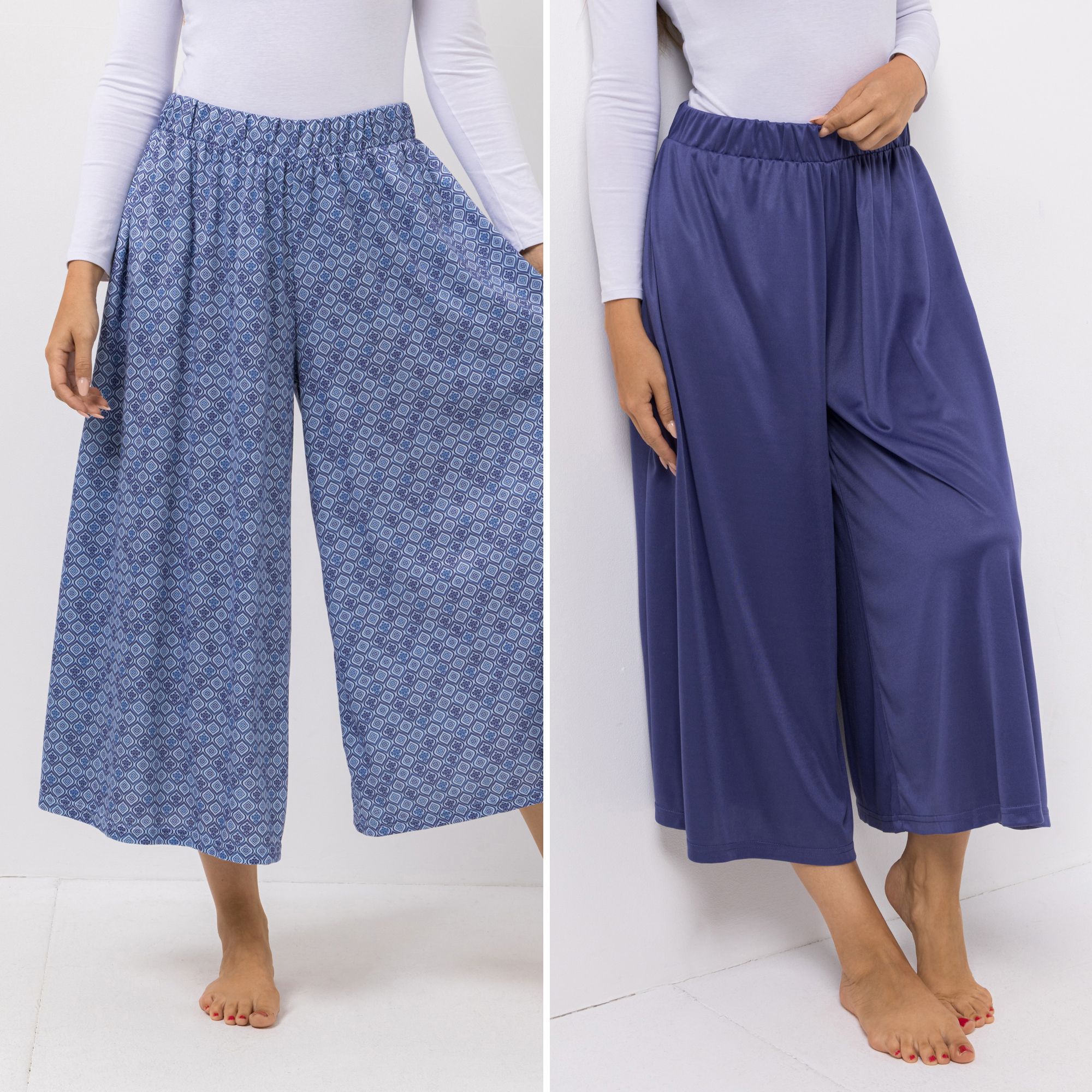 JERYMOOD HOMEWEAR 2 Hosen, 7/8-Länge Mikrofaser weites Bein uni&bedruckt