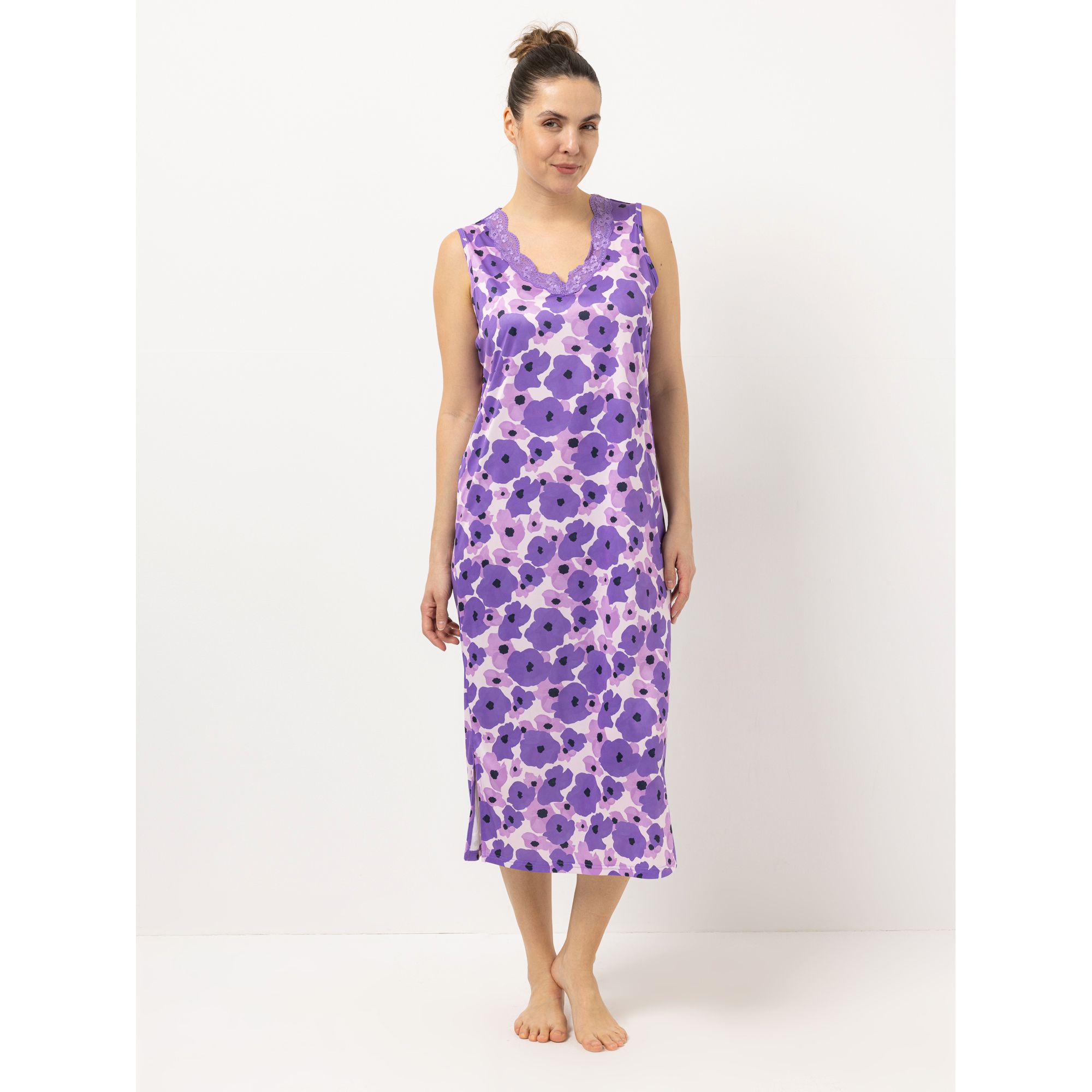 LITTLE ROSE Nachthemd, ohne Arm Mikrofaser mit Spitzenbesatz Seitenschlitze