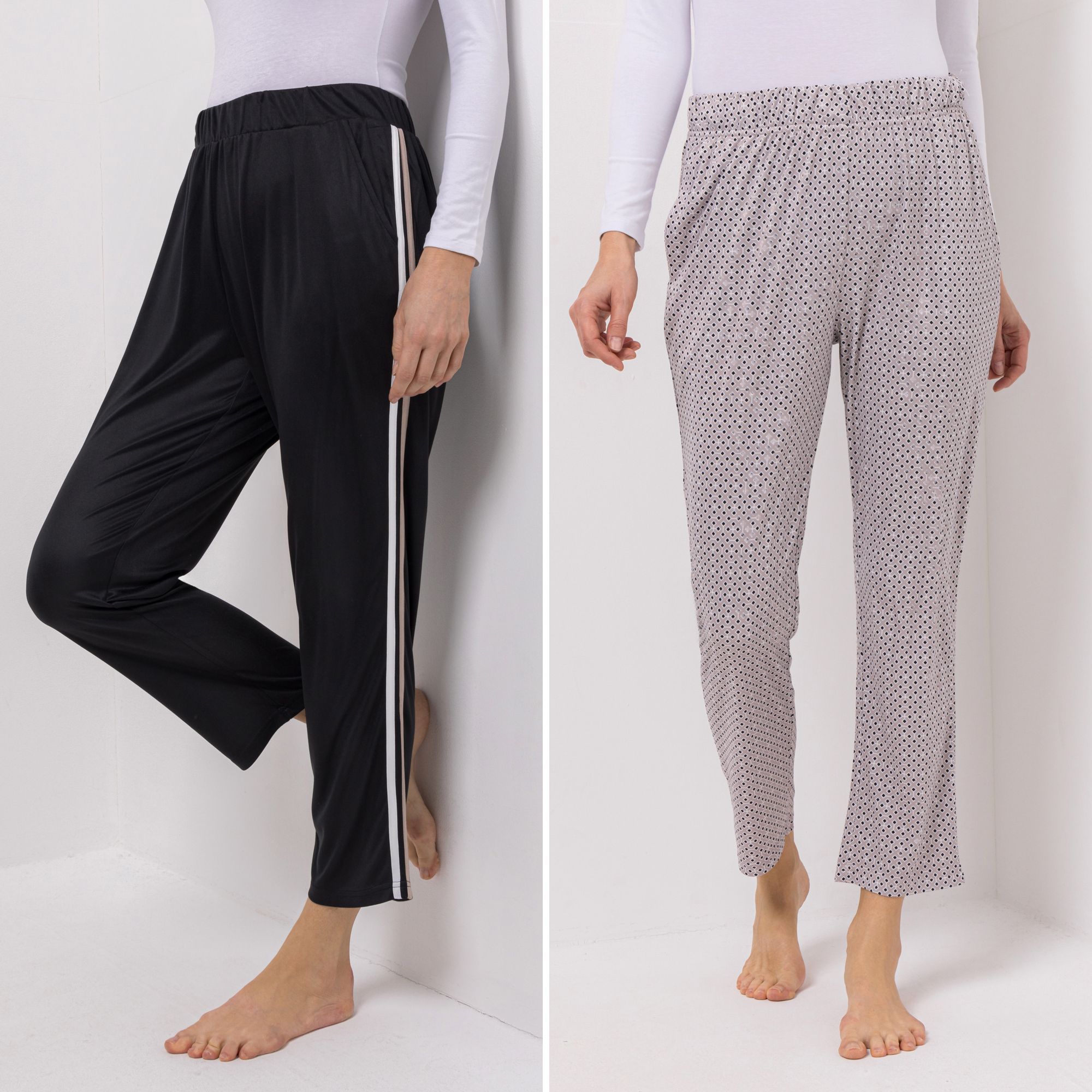 JERYMOOD HOMEWEAR 2 Hosen 7/8 Länge Rundumdehnbund 1x uni, 1x bedruckt