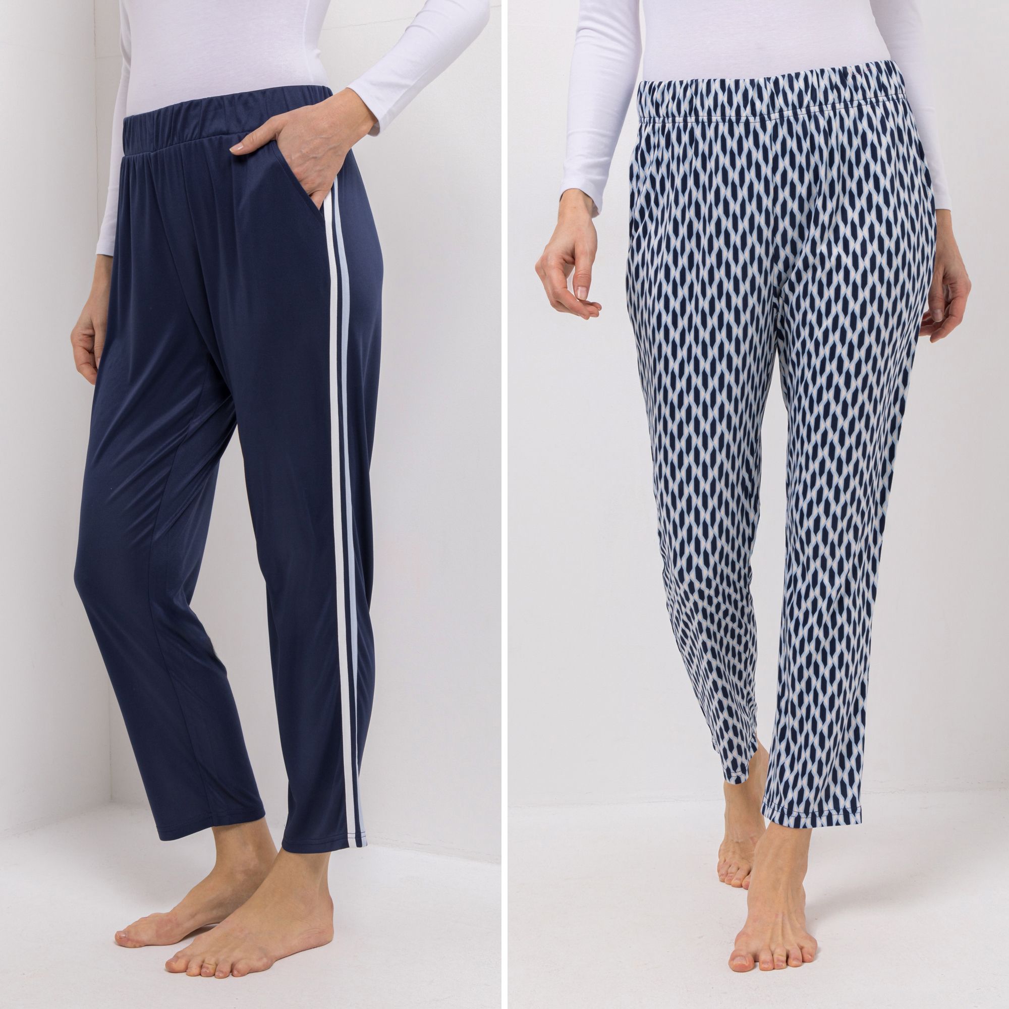 JERYMOOD HOMEWEAR 2 Hosen 7/8 Länge Rundumdehnbund 1x uni, 1x bedruckt