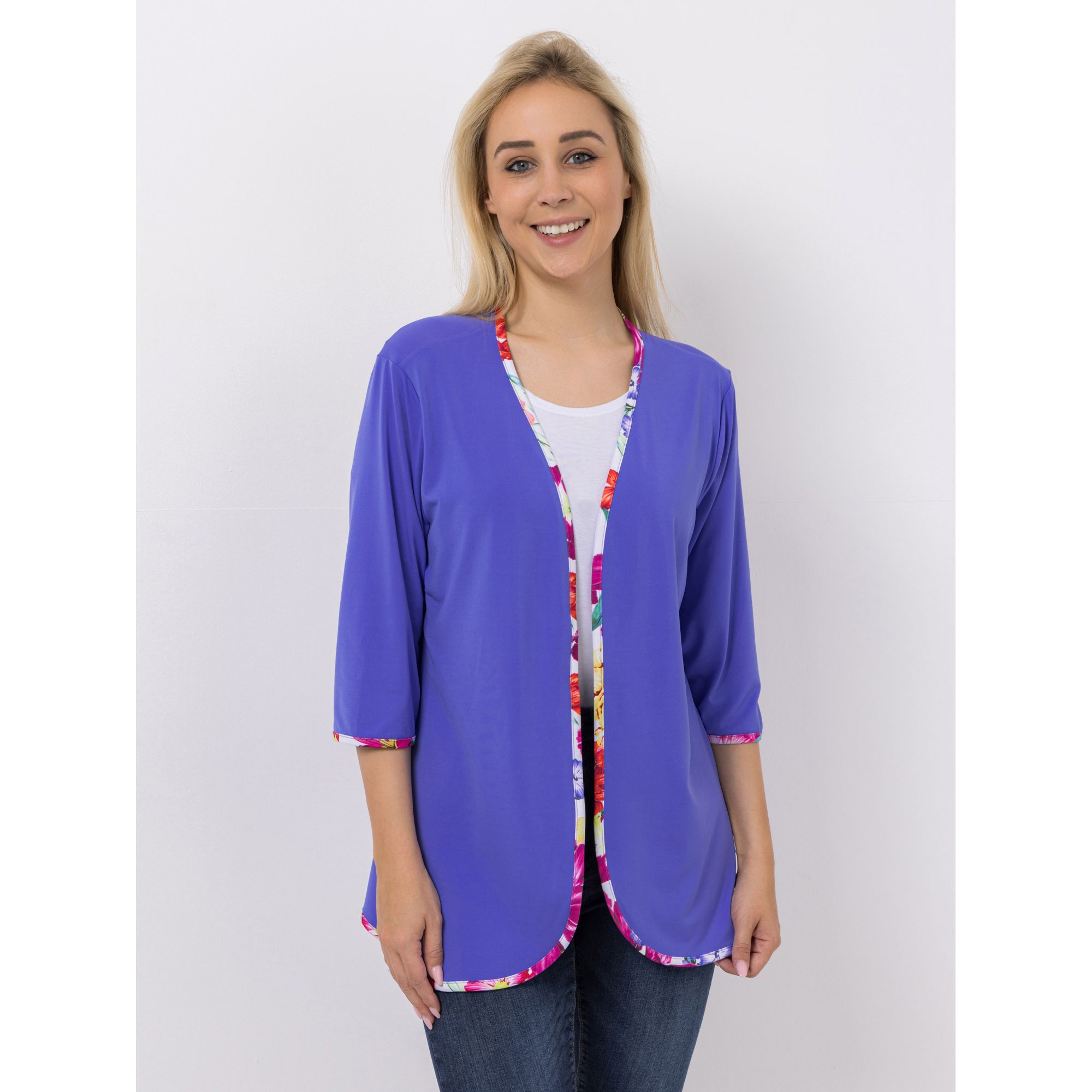IN-PRINT Cardigan, 3/4-Arm V-Ausschnitt Seitenschlitze elastische Ware