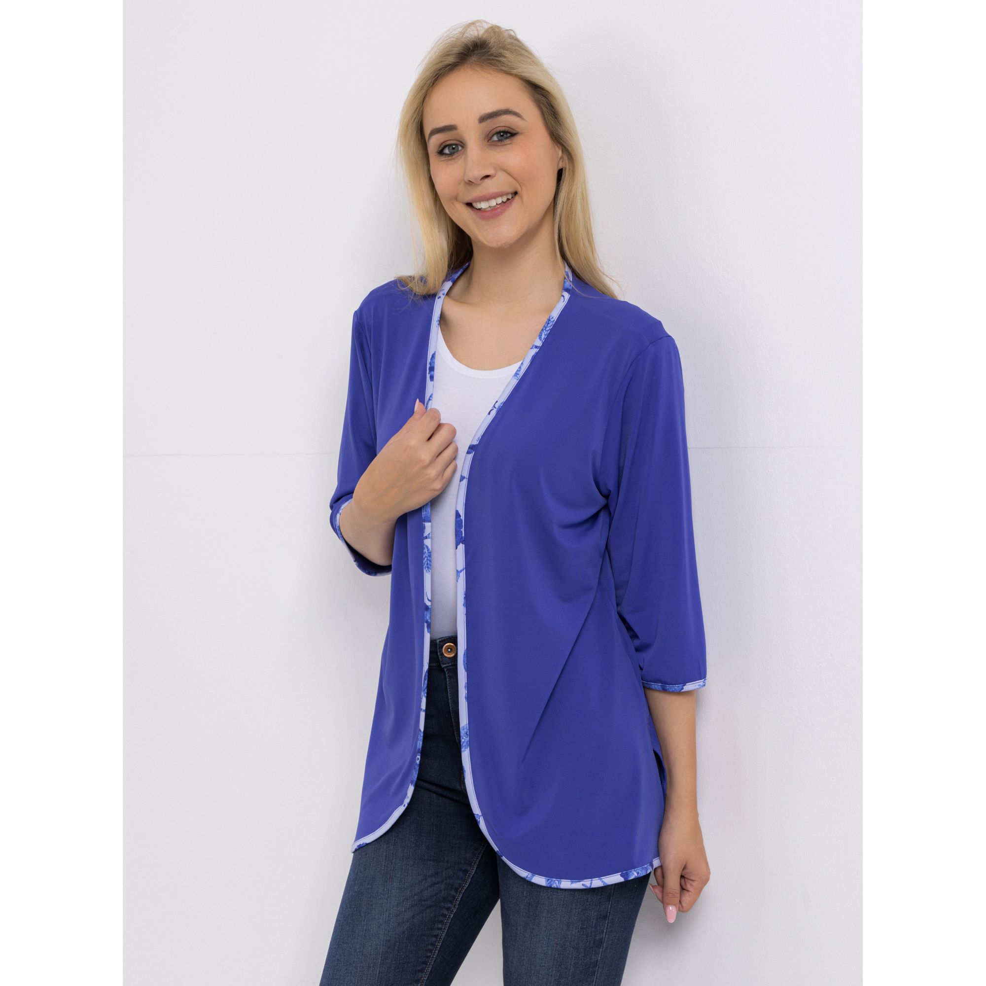 IN-PRINT Cardigan, 3/4-Arm V-Ausschnitt Seitenschlitze elastische Ware