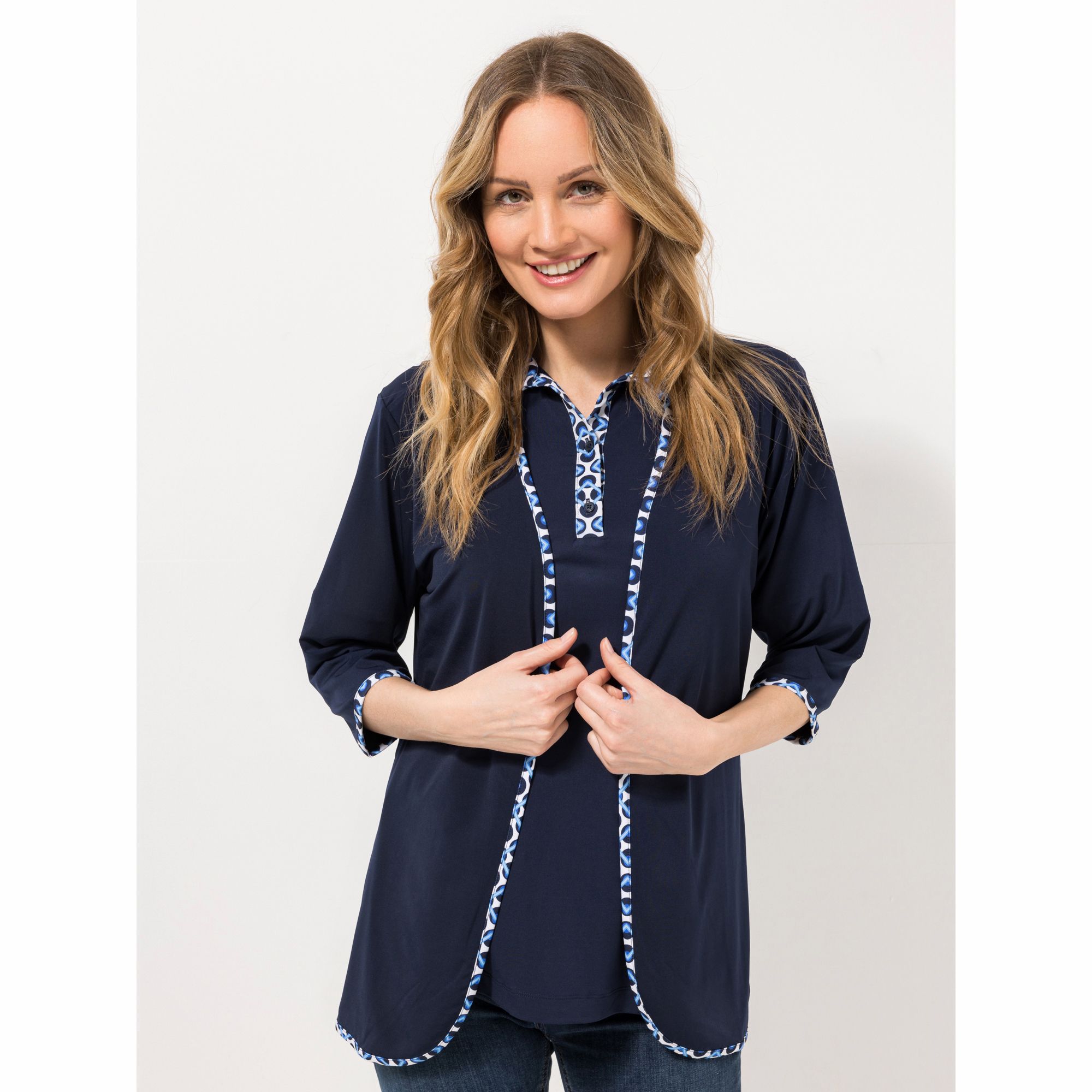 IN-PRINT Cardigan, 3/4-Arm V-Ausschnitt Seitenschlitze elastische Ware
