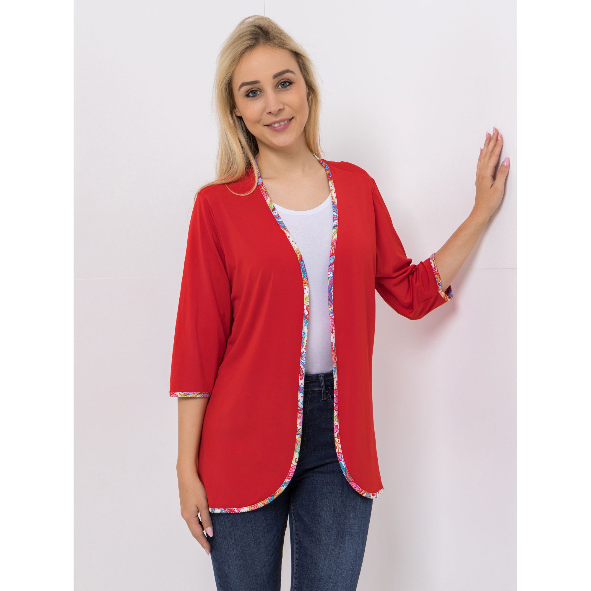 IN-PRINT Cardigan, 3/4-Arm V-Ausschnitt Seitenschlitze elastische Ware