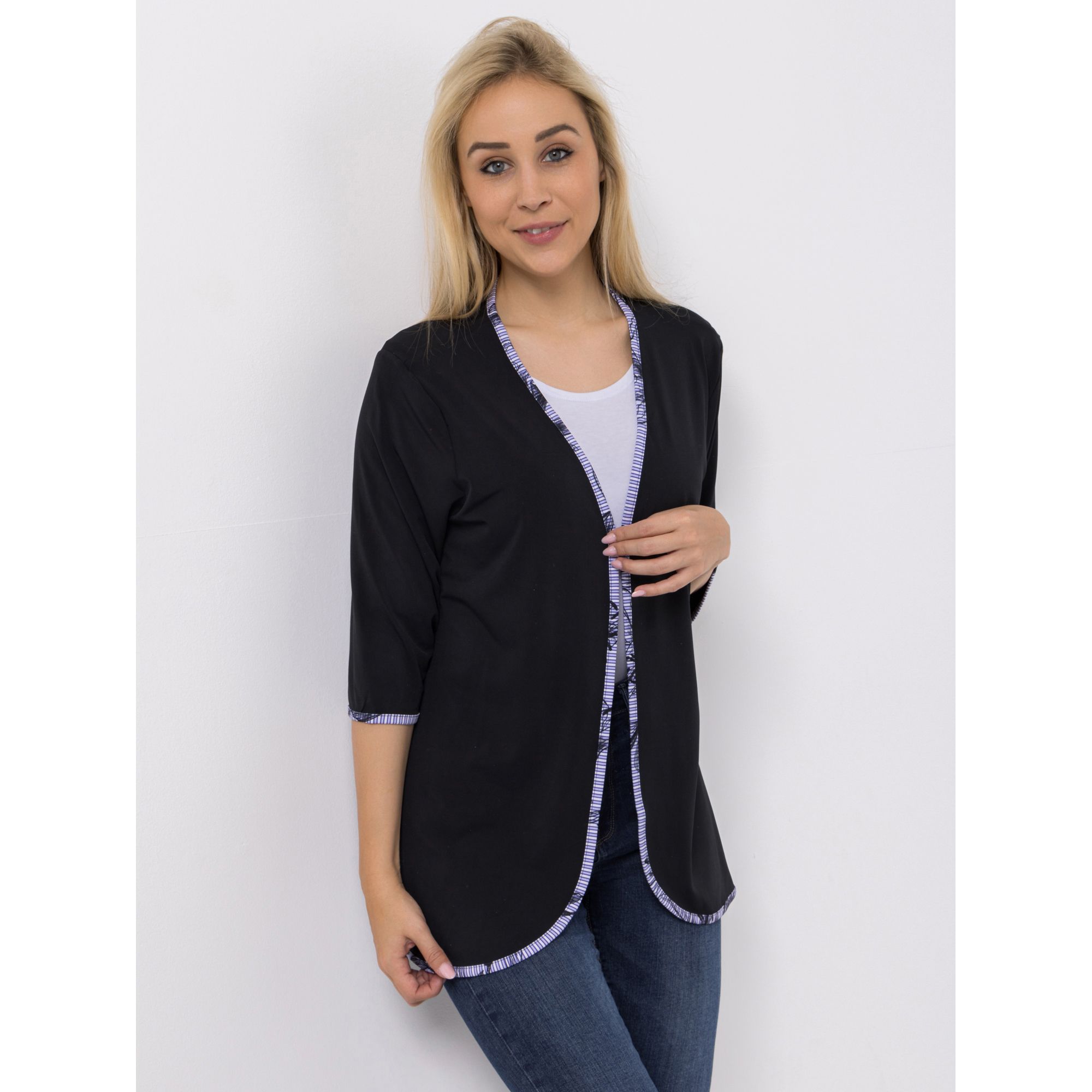 IN-PRINT Cardigan, 3/4-Arm V-Ausschnitt Seitenschlitze elastische Ware