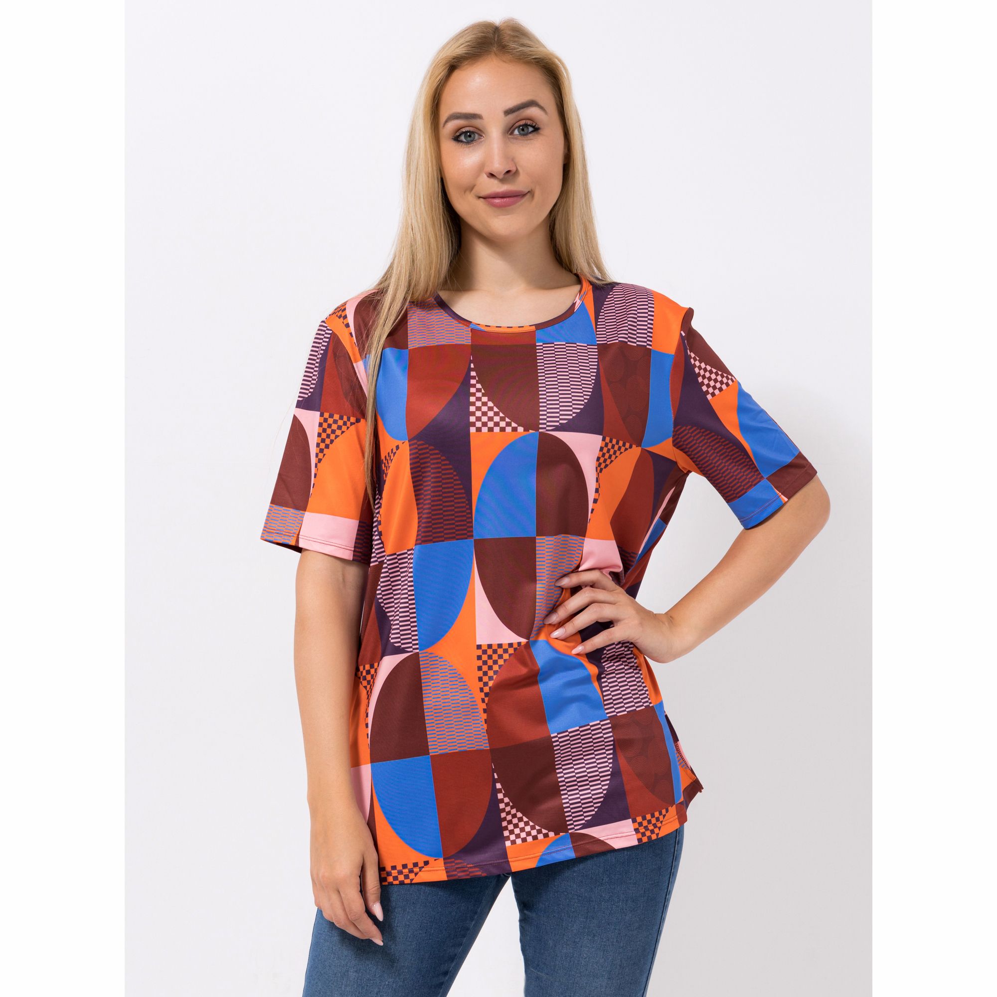 IN-PRINT Shirt, 1/2-Arm Rundhalsausschnitt Seitenschlitze leger-weit
