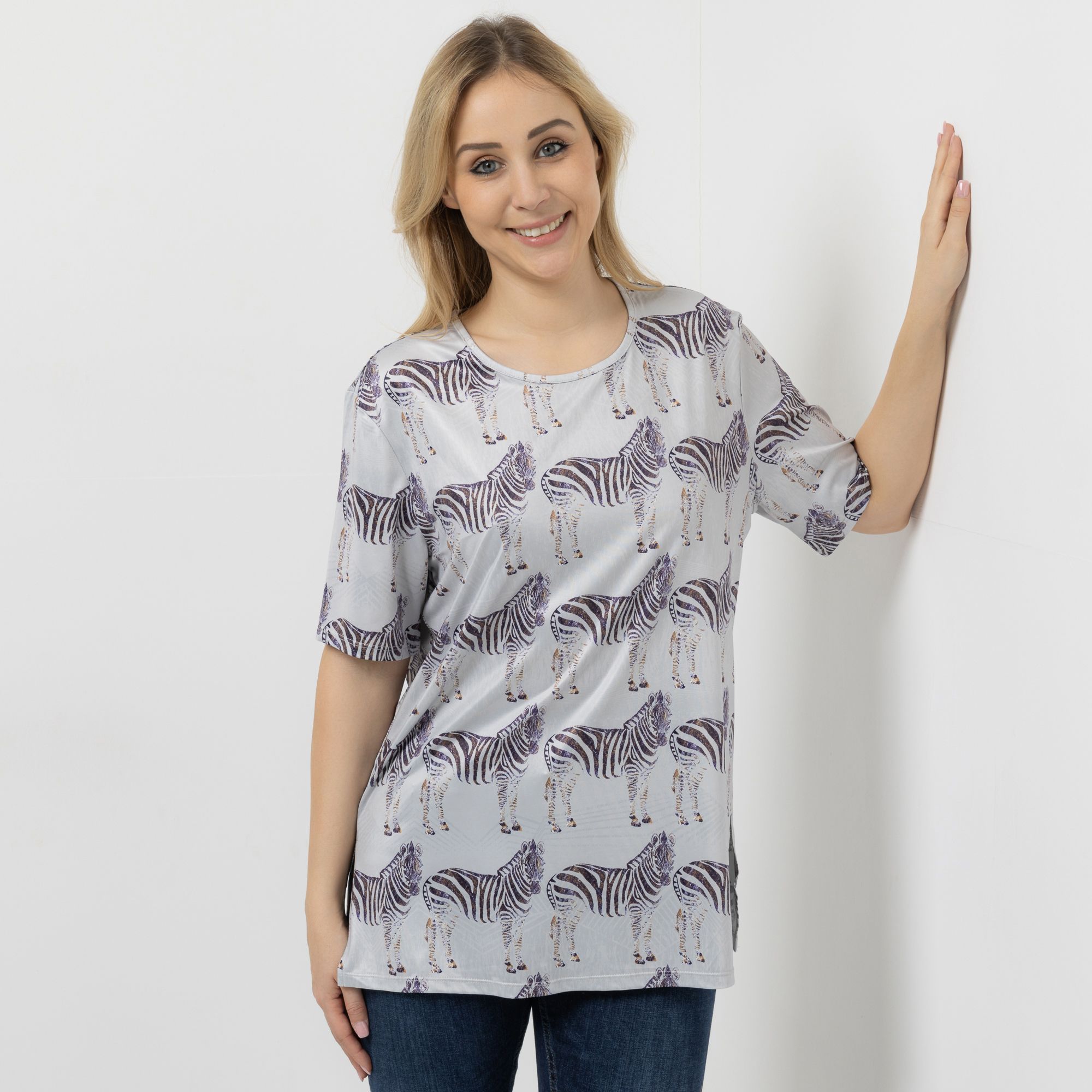 IN-PRINT Shirt, 1/2-Arm Rundhalsausschnitt Seitenschlitze