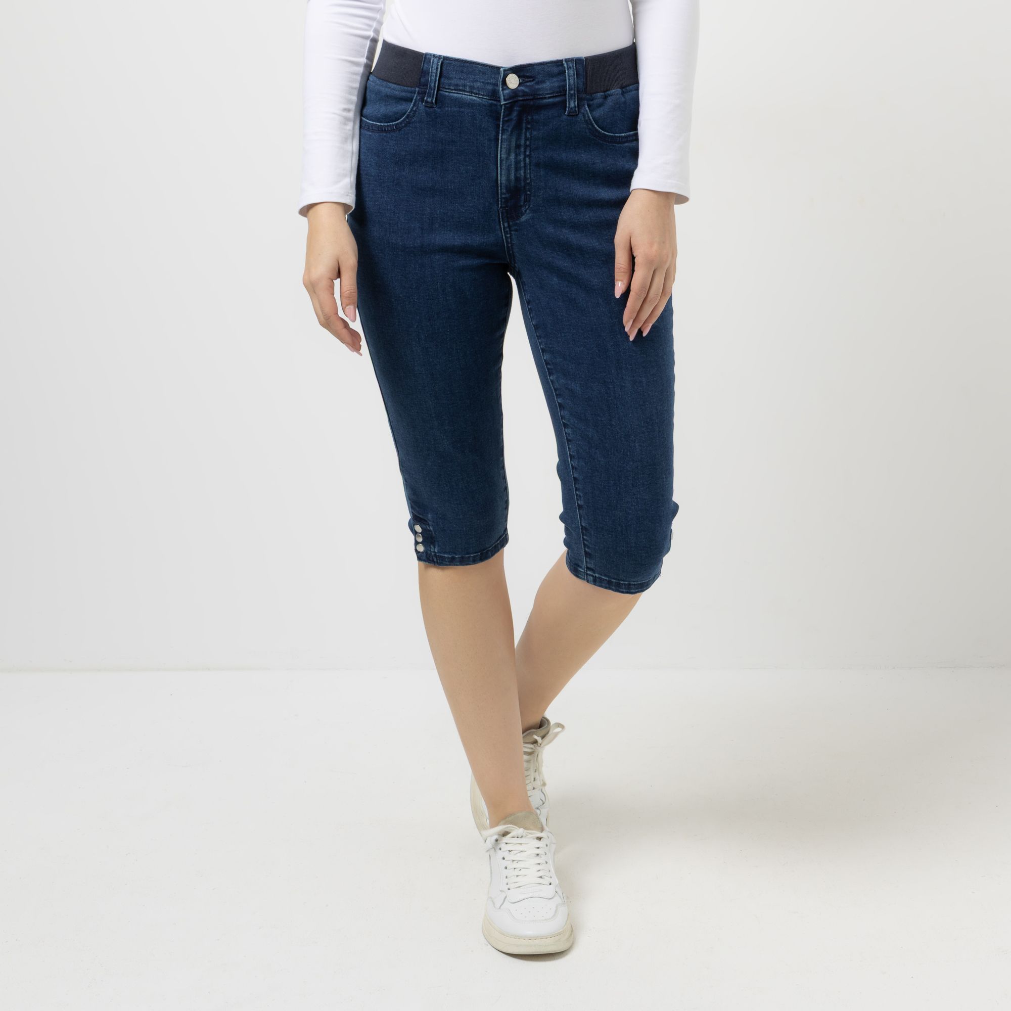 DENIM & CO. Jeans, Capri-Länge Dehnbund Seitenschlitz mit Druckknöpfen