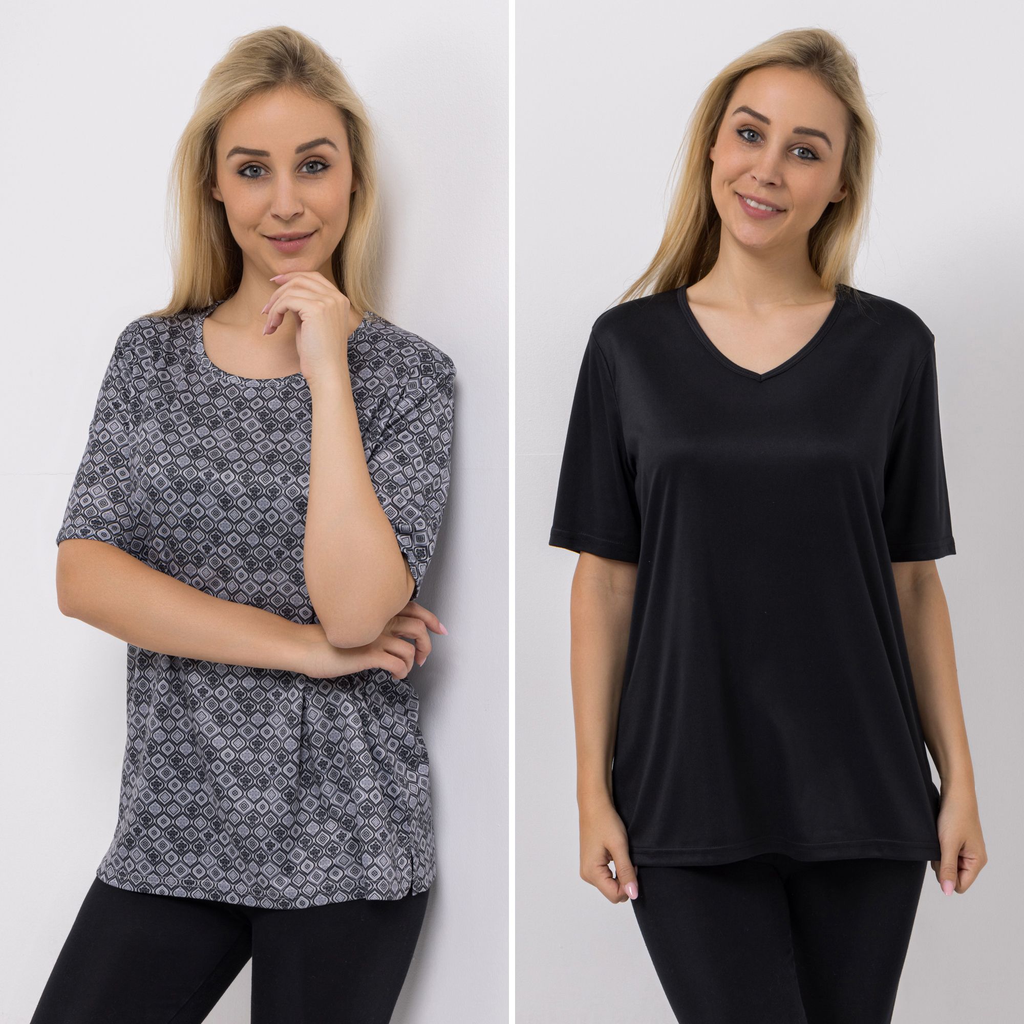 JERYMOOD HOMEWEAR 2 Shirts, 1/2-Arm Mikrofaser 1x Rundhalsausschnitt 1x V-Ausschnitt