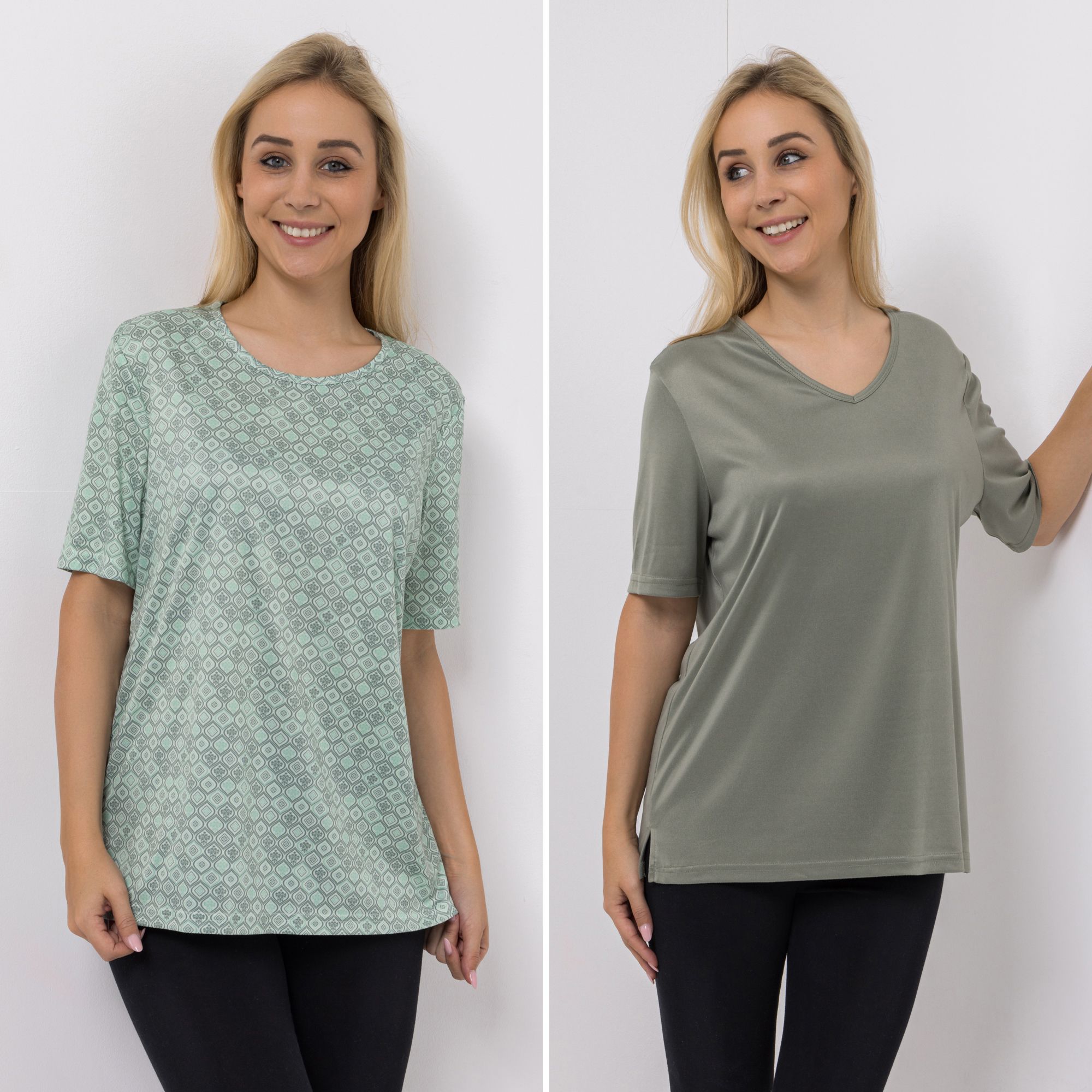 JERYMOOD HOMEWEAR 2 Shirts, 1/2-Arm Mikrofaser 1x Rundhalsausschnitt 1x V-Ausschnitt