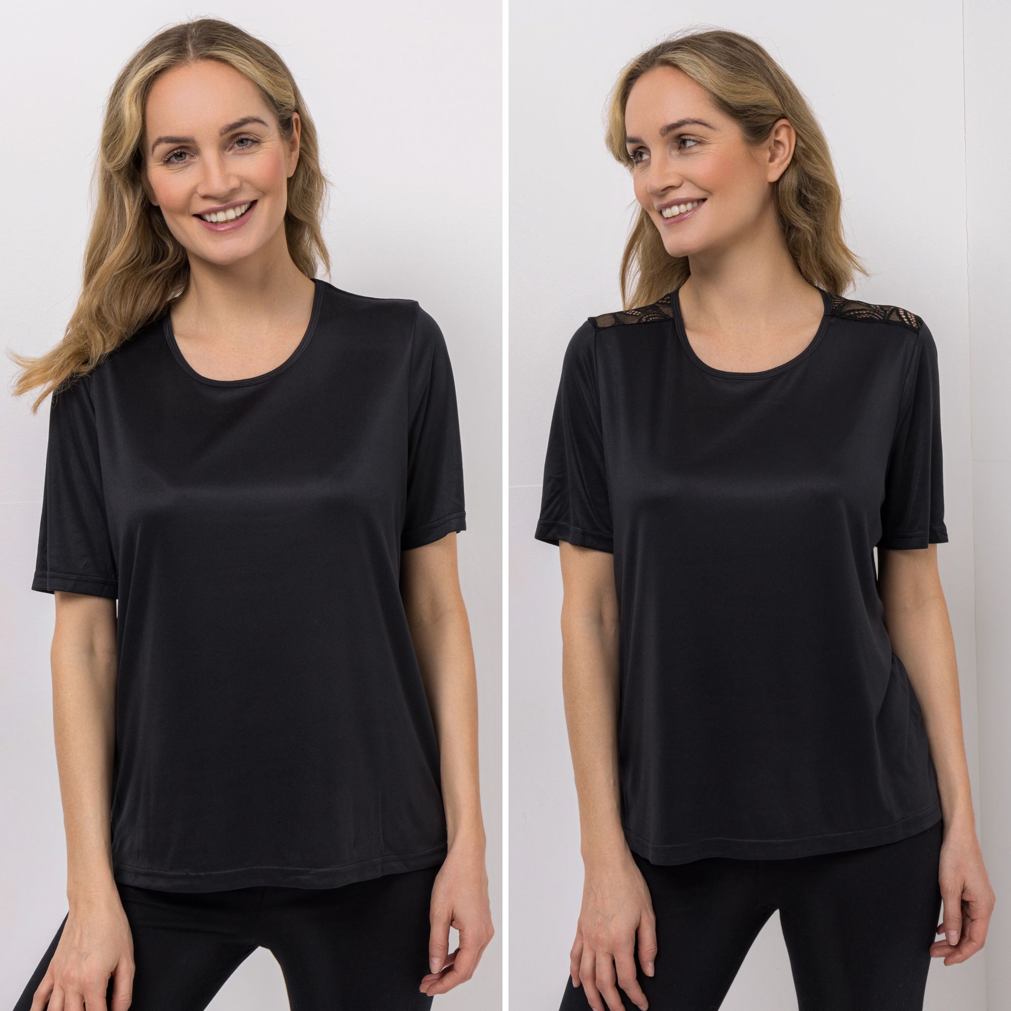 JERYMOOD HOMEWEAR 2 Shirts, 1/2-Arm Mikrofaser Spitzendetails leger weit