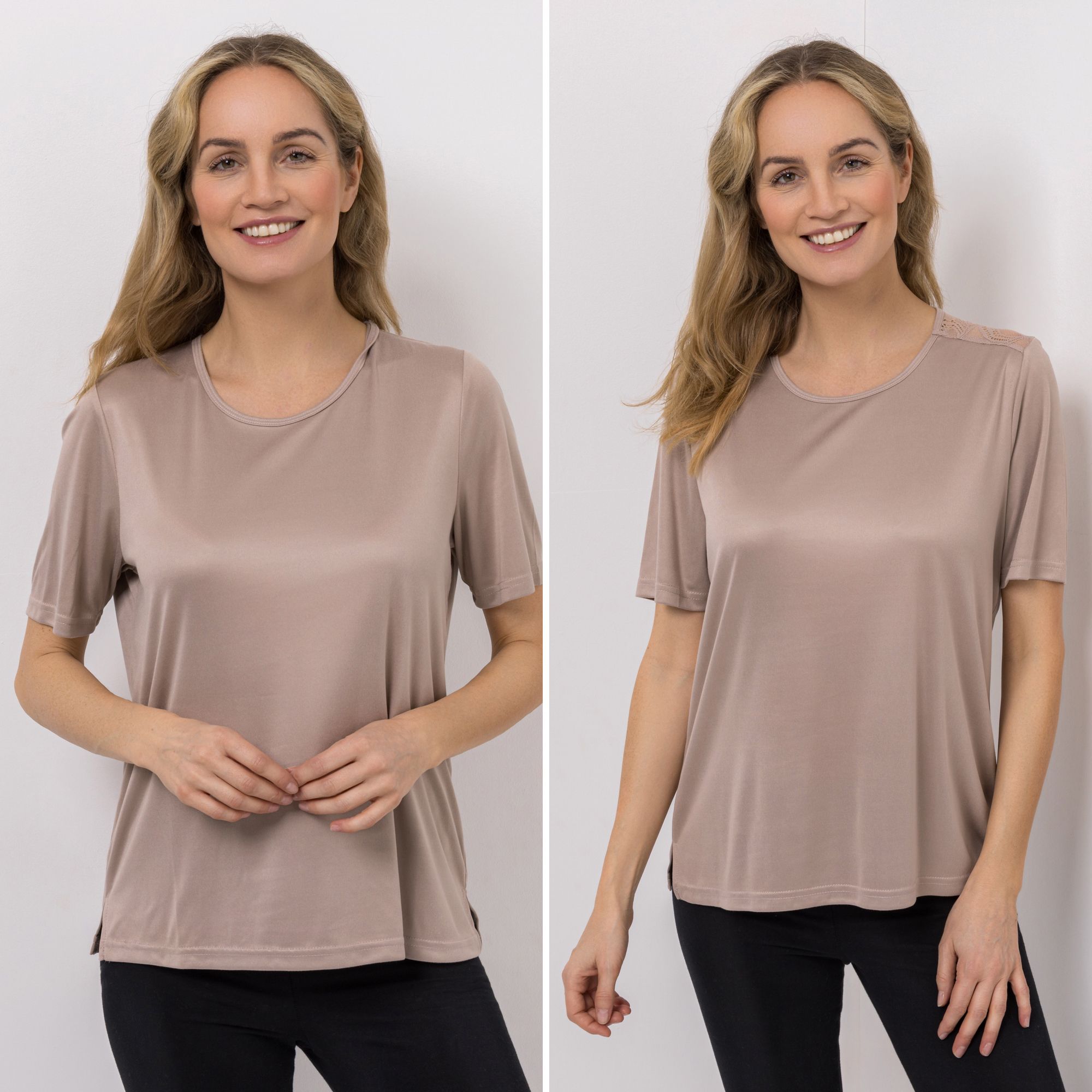 JERYMOOD HOMEWEAR 2 Shirts, 1/2-Arm Mikrofaser Spitzendetails leger weit