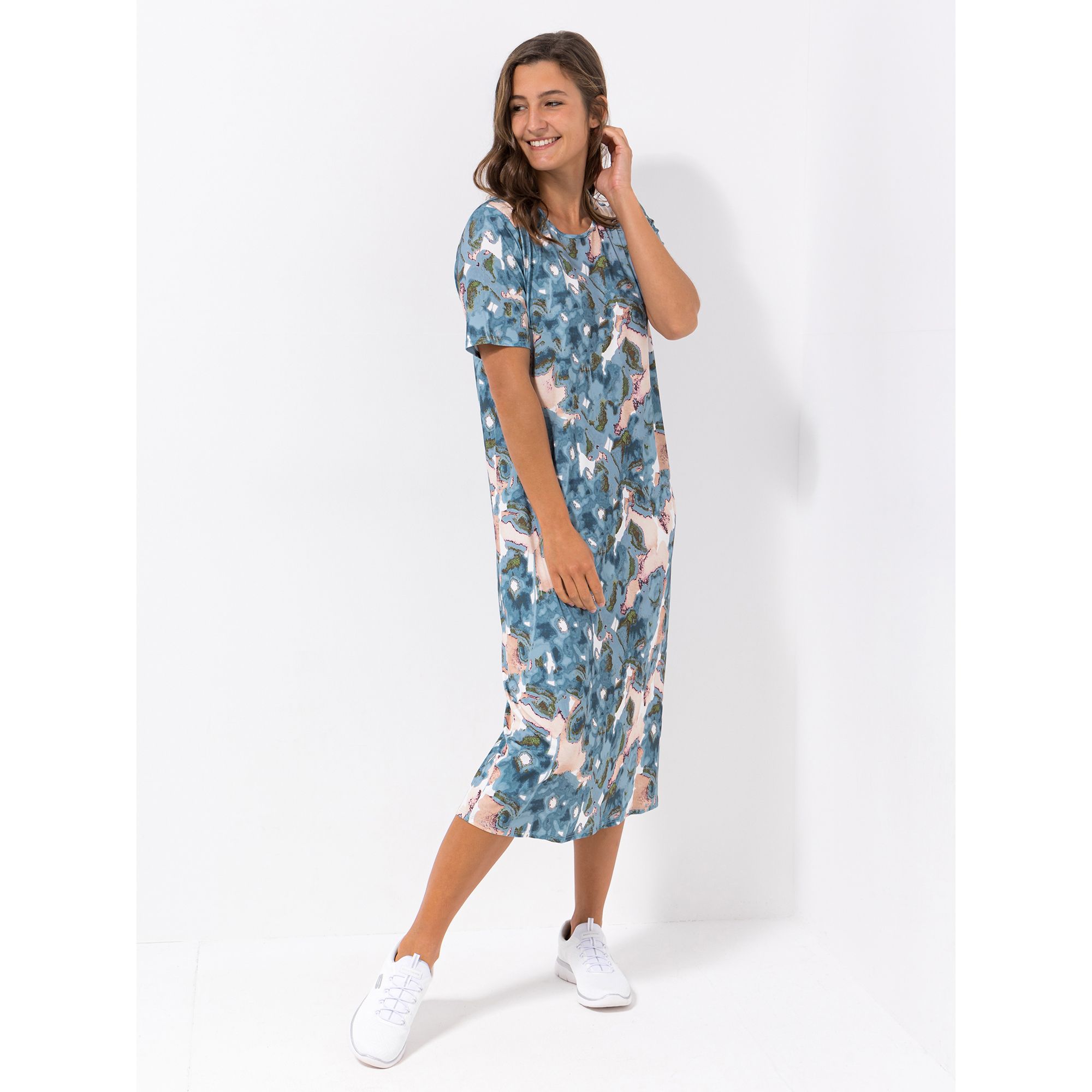 IN-PRINT Kleid, 1/2-Arm Rundhalsausschnitt 7/8-Länge A-Linie