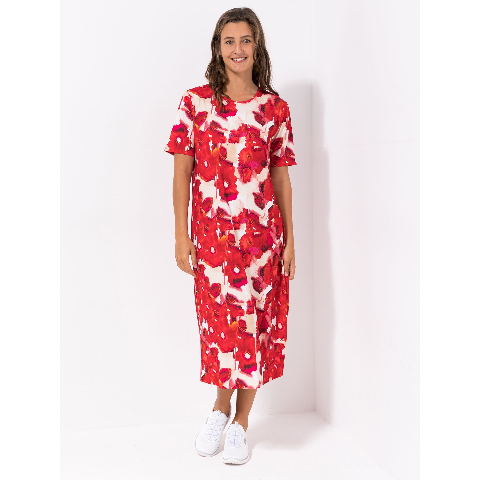 IN-PRINT Kleid, 1/2-Arm Rundhalsausschnitt 7/8-Länge A-Linie