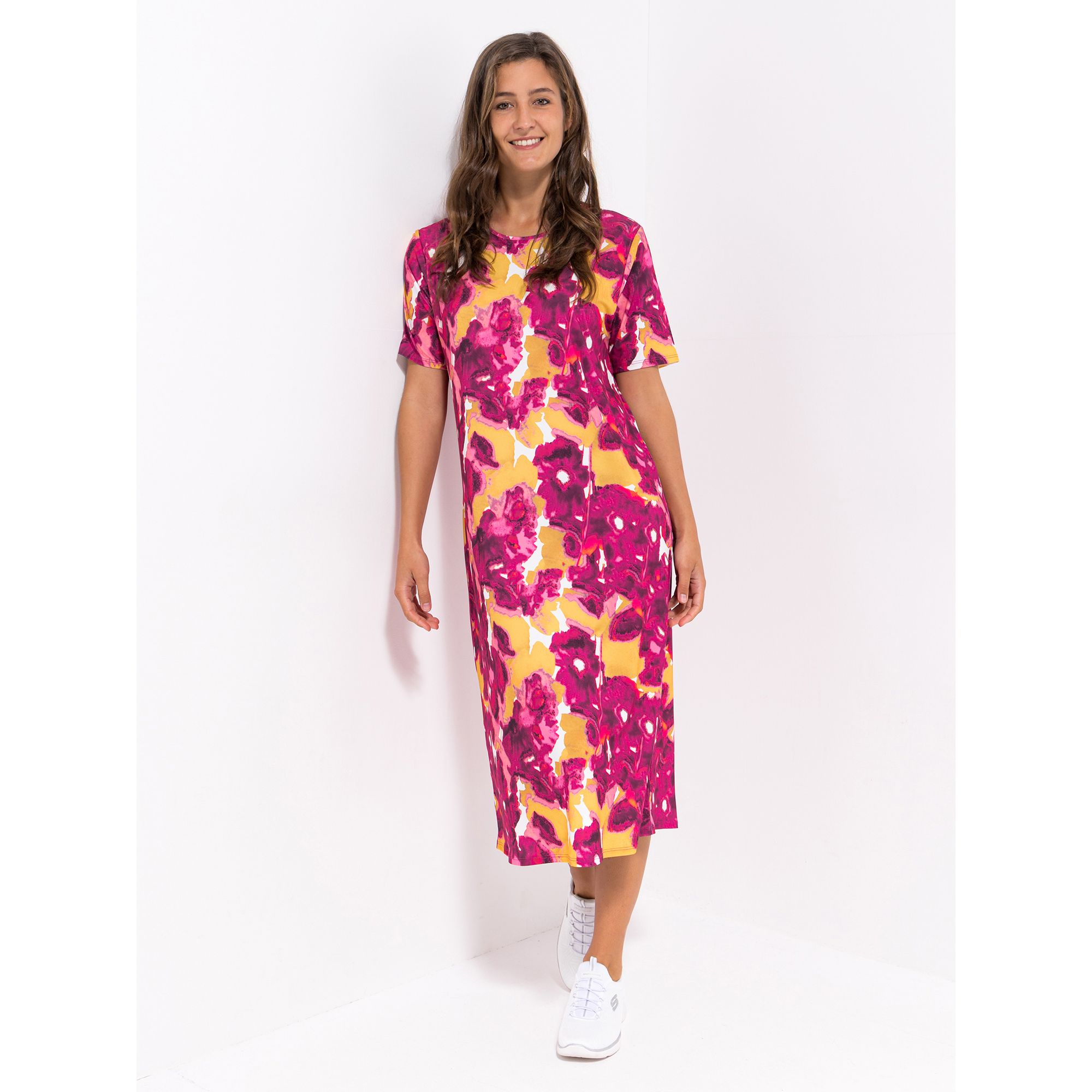 IN-PRINT Kleid, 1/2-Arm Rundhalsausschnitt 7/8-Länge A-Linie