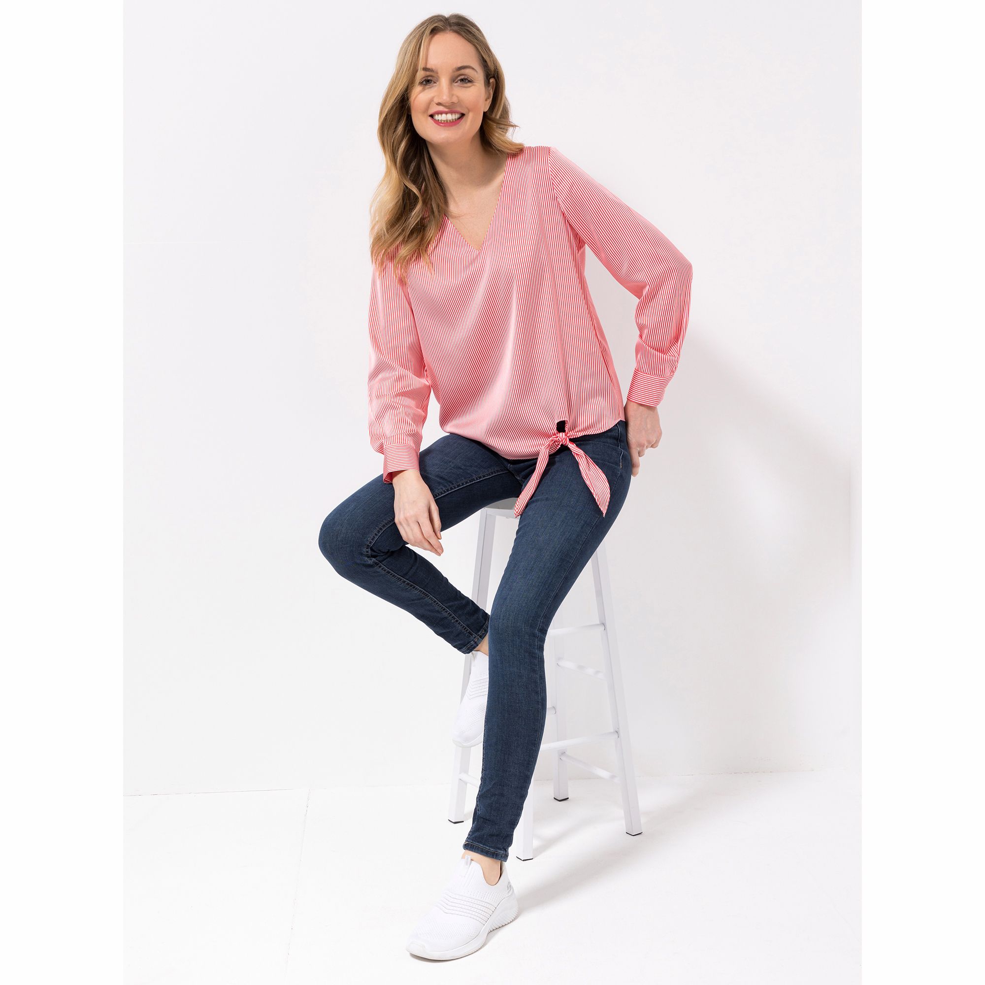 VIA MILANO Bluse, 1/1-Arm V-Ausschnitt Knotendetail Manschette