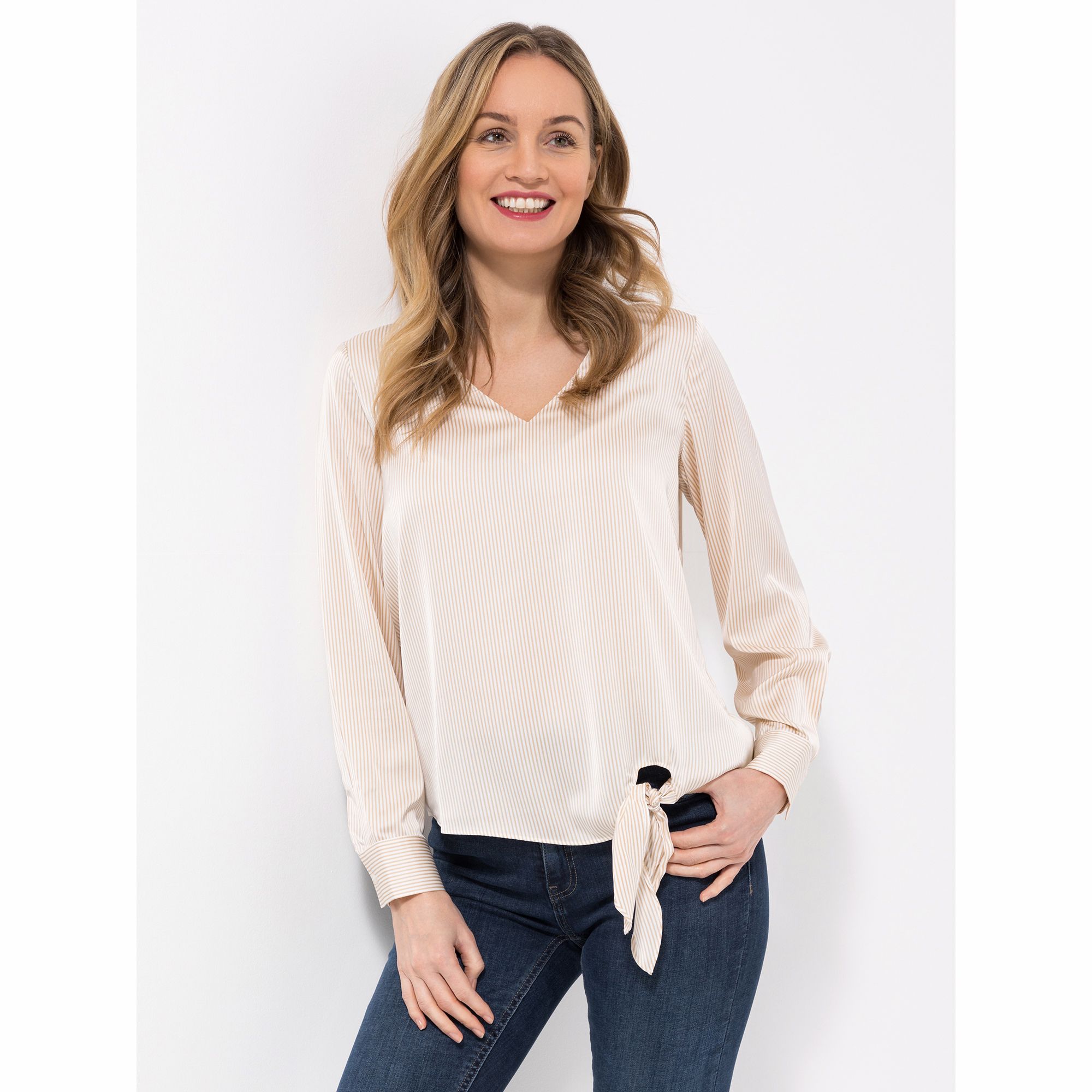 VIA MILANO Bluse, 1/1-Arm V-Ausschnitt Knotendetail Manschette
