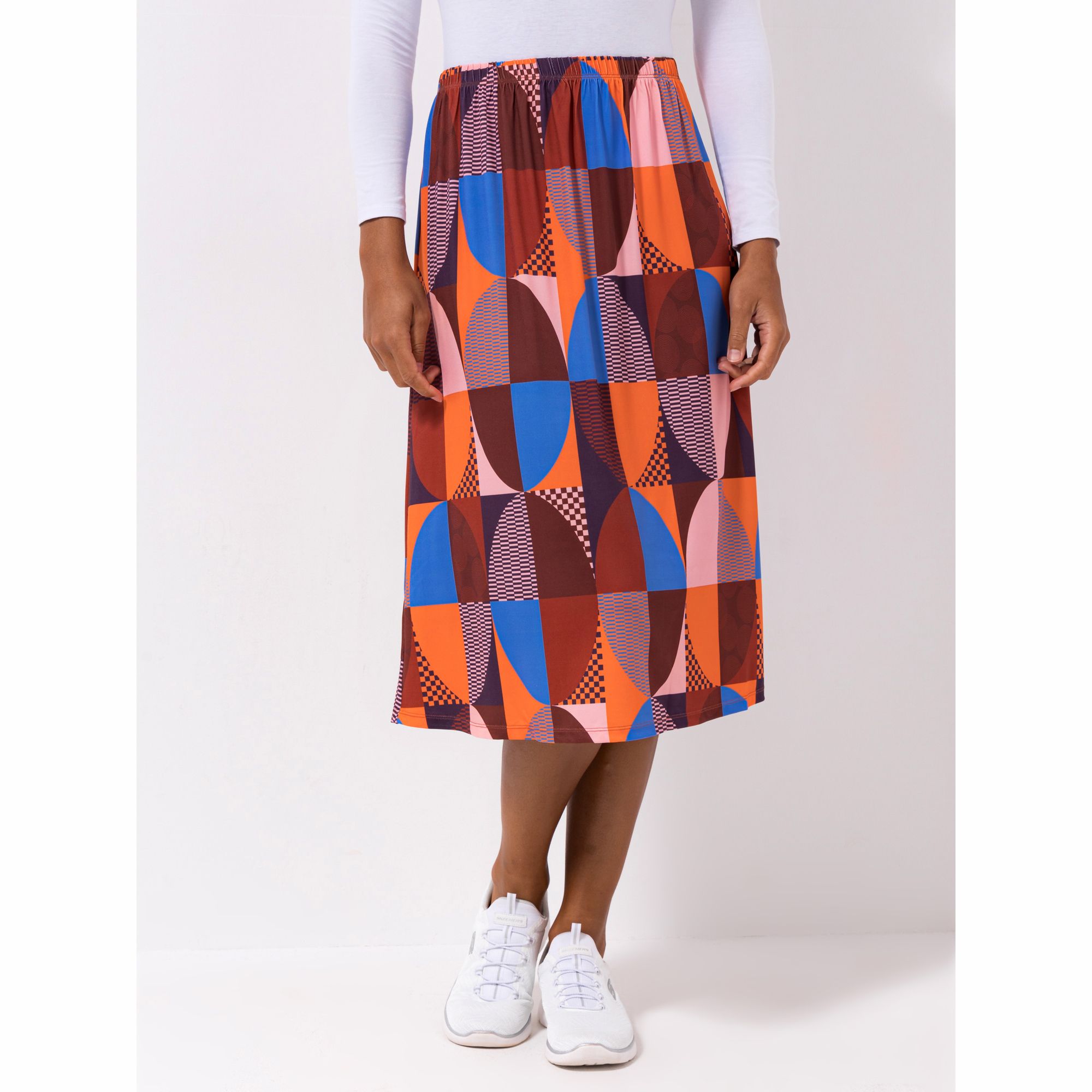 IN-PRINT Rock, Midi-Länge Rundumdehnbund A-Linie grafischer Druck