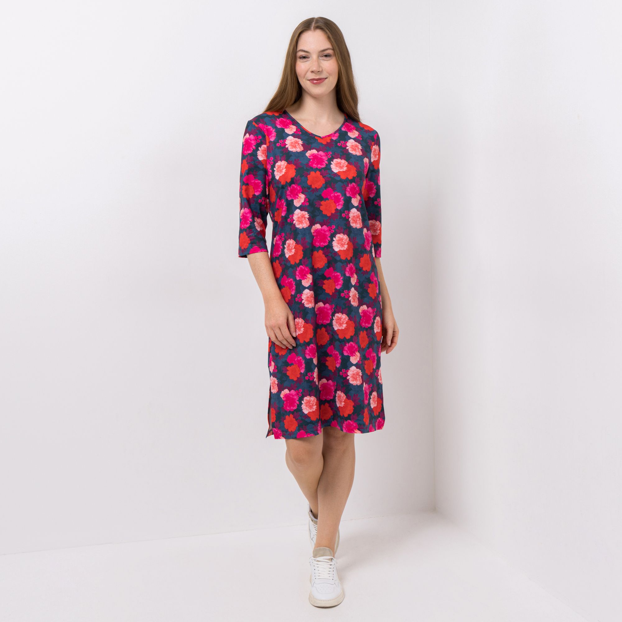 IN-PRINT Kleid 3/4-Arm V-Ausschnitt Winterware