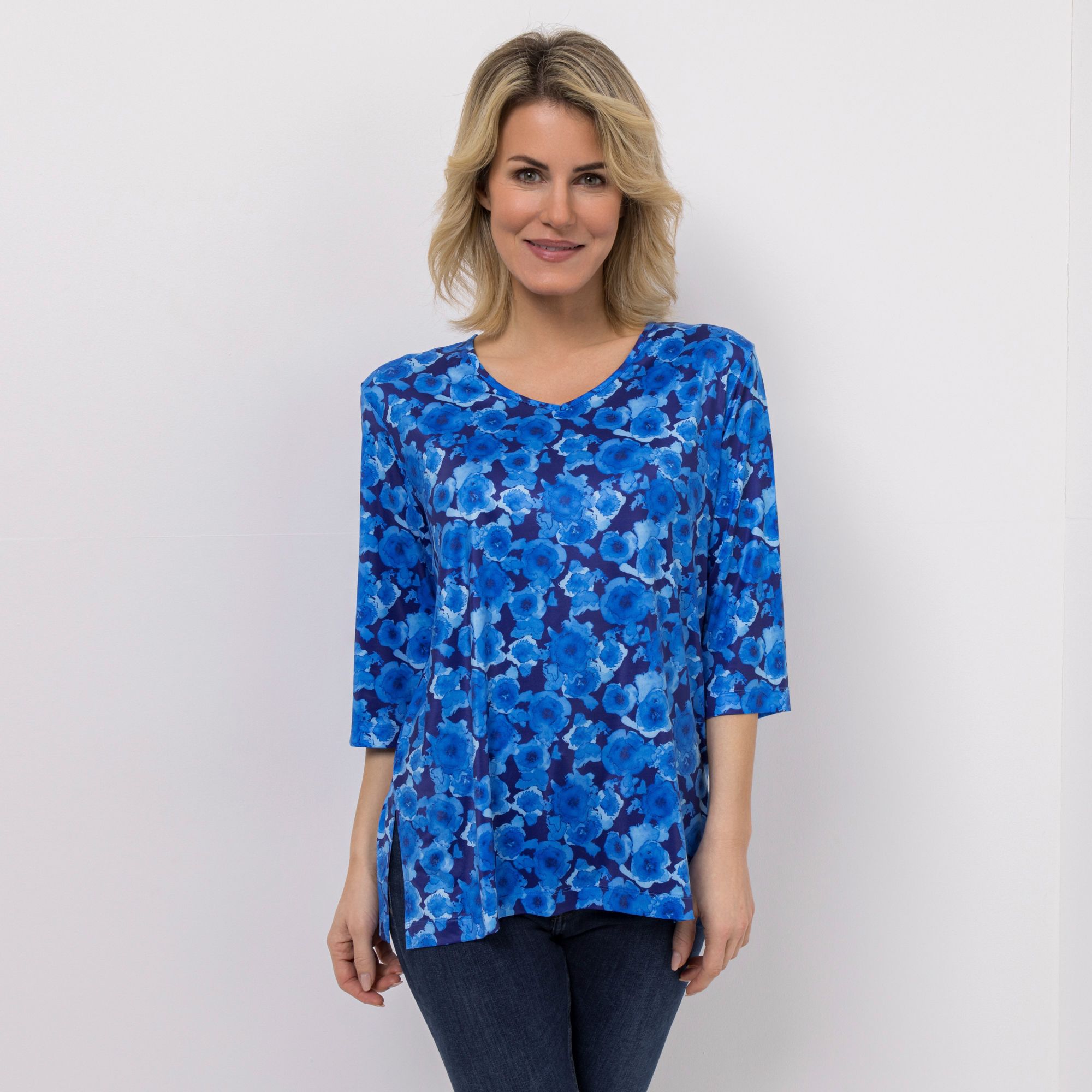 IN-PRINT Shirt, 3/4-Arm V-Ausschnitt Seitenschlitze