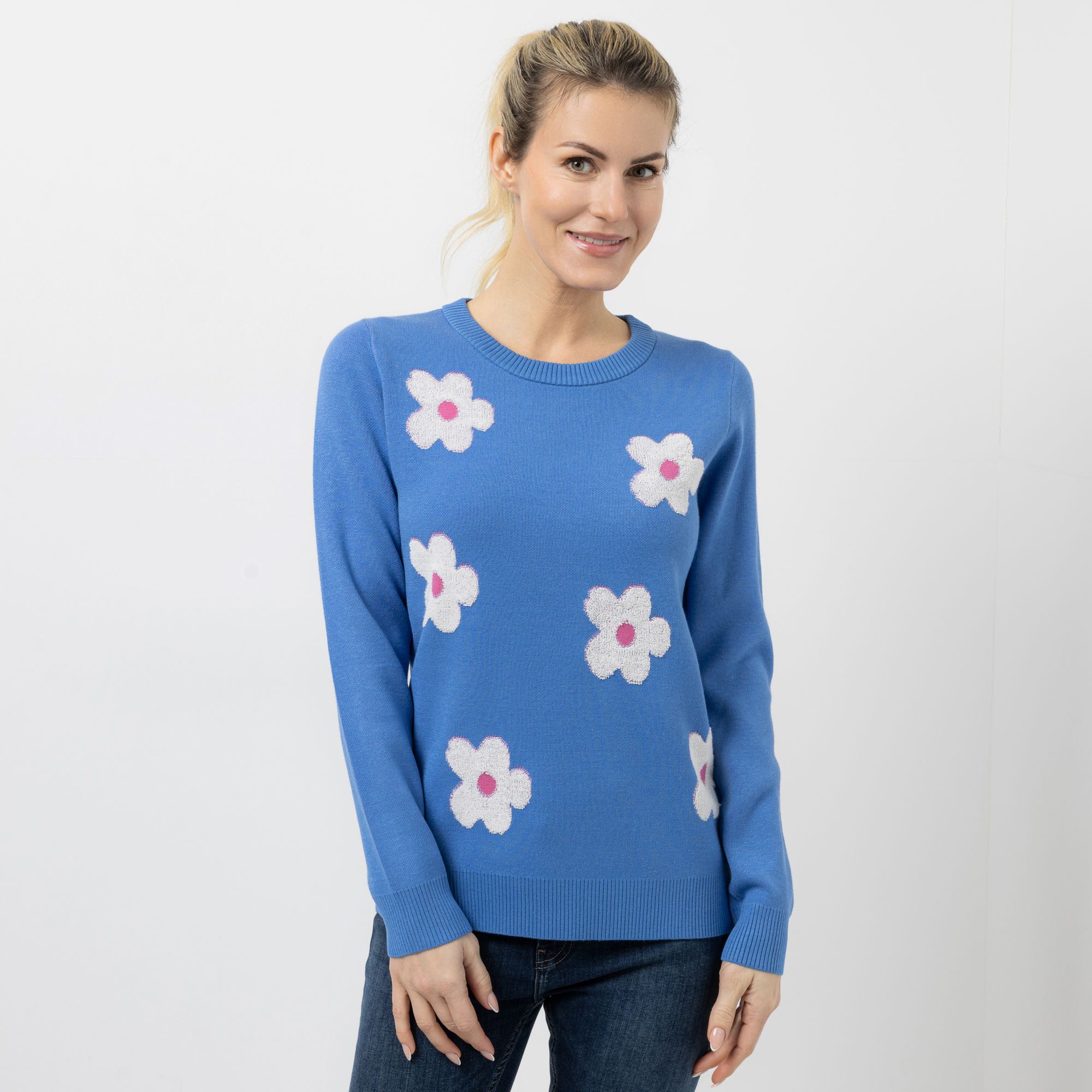 VIA MILANO Pullover, 1/1-Arm Rundhalsausschnitt Blumen-Muster figurumspielend