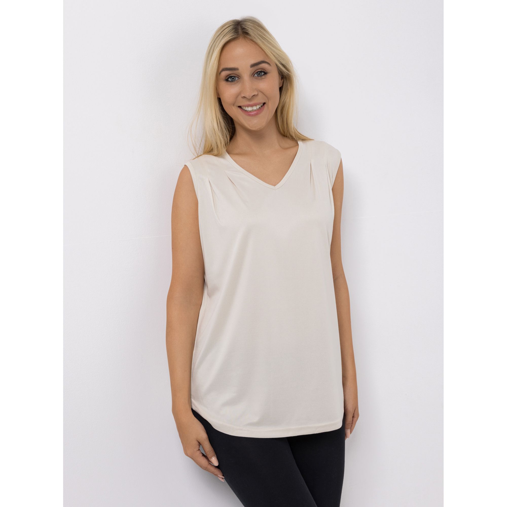 JERYMOOD HOMEWEAR Top, ohne Arm Mikrofaser V-Ausschnitt abgerundeter Saum