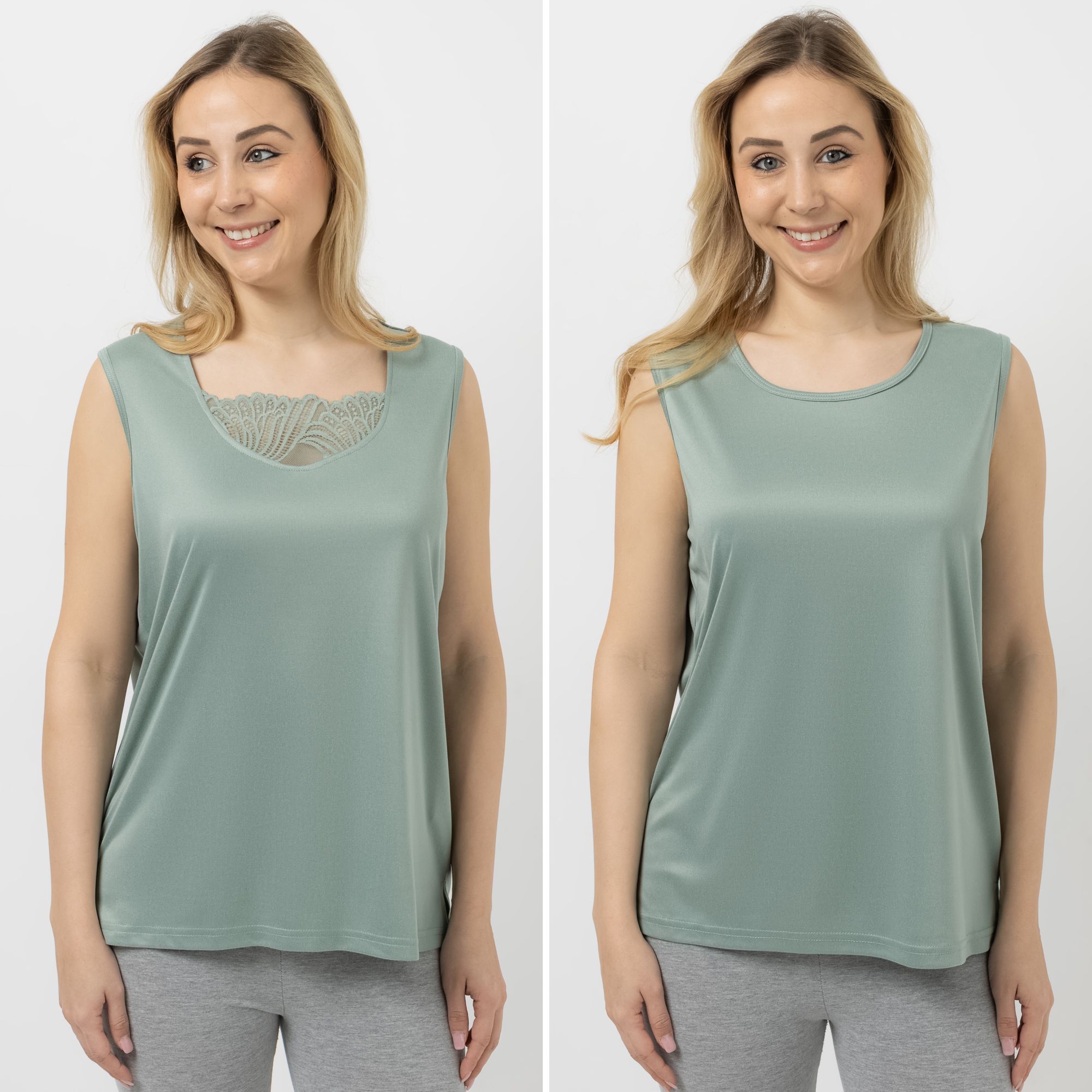 JERYMOOD HOMEWEAR 2 Tops ohne Arm Mikrofaser mit Spitzendetails