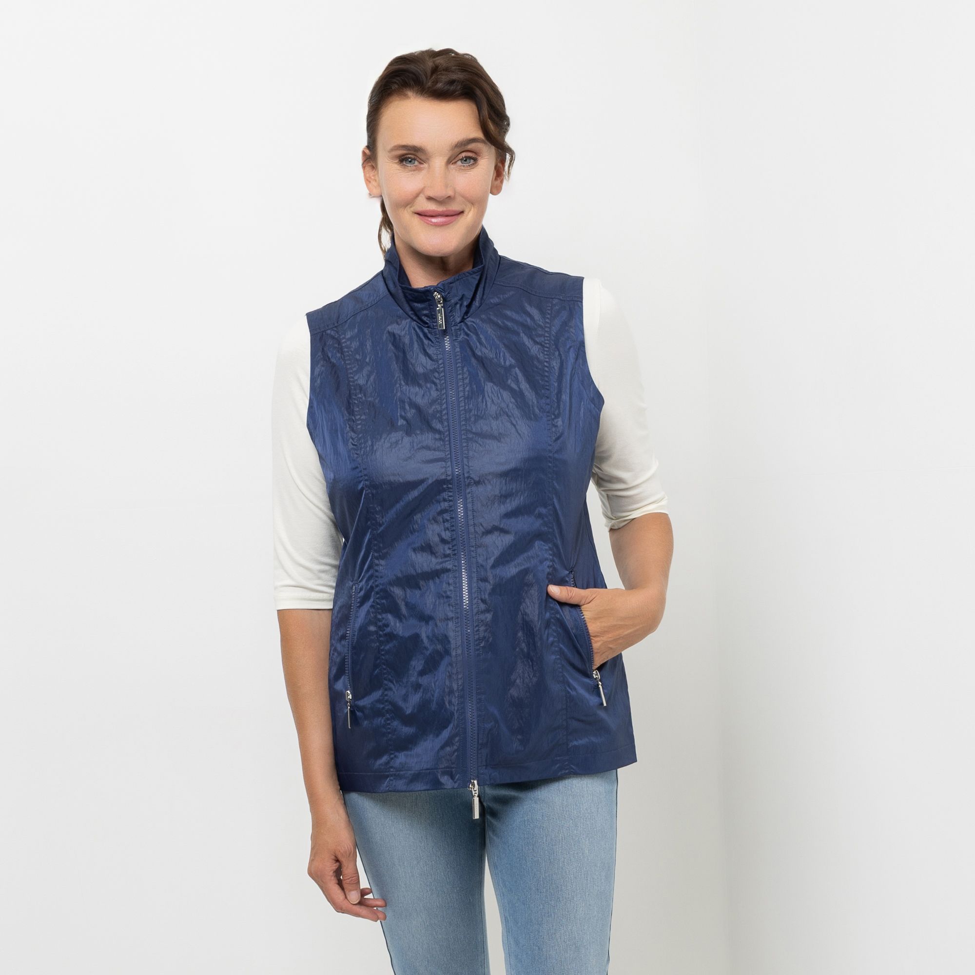 DENIM & CO. Weste Stehkragen 2-Wege-Reißverschluss Reißverschlusstaschen
