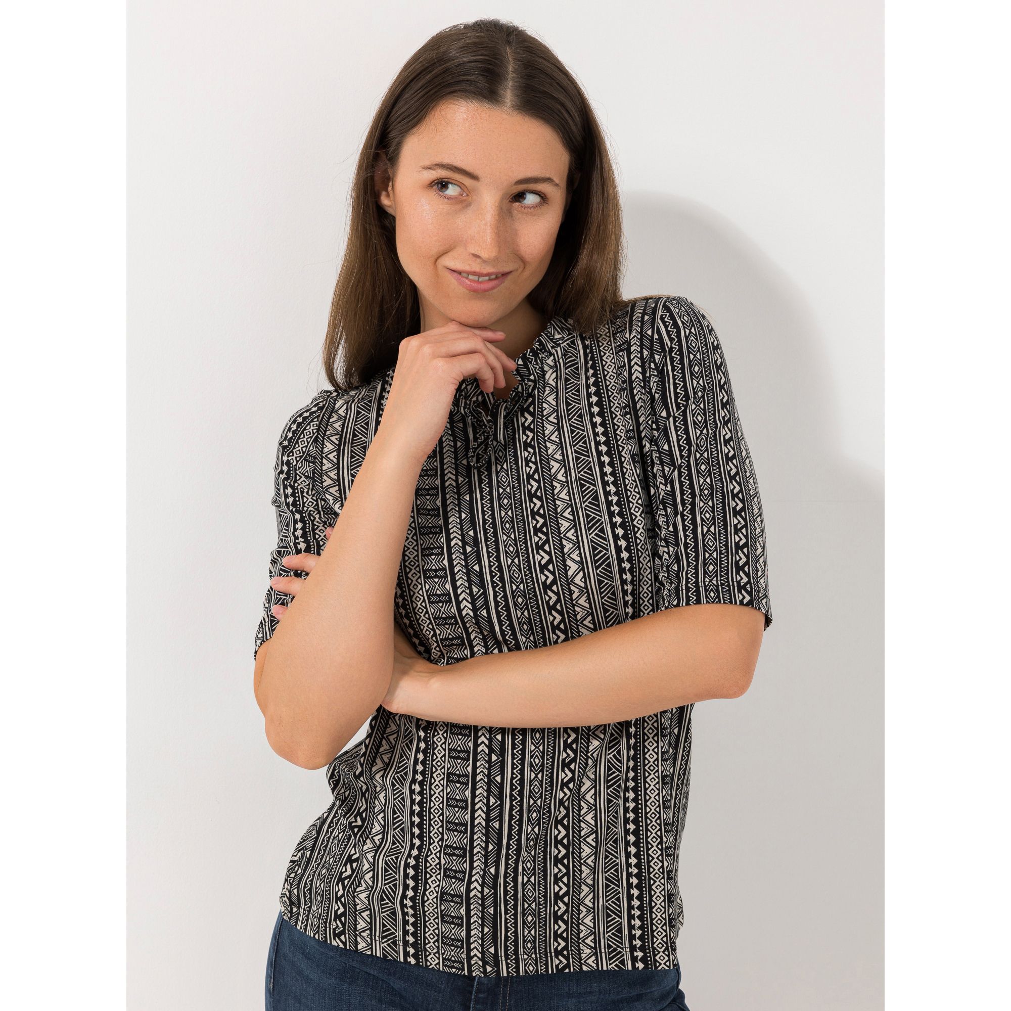 DENIM & CO. Shirt langer Halbarm Bindeband mit ECOVERO Viskose