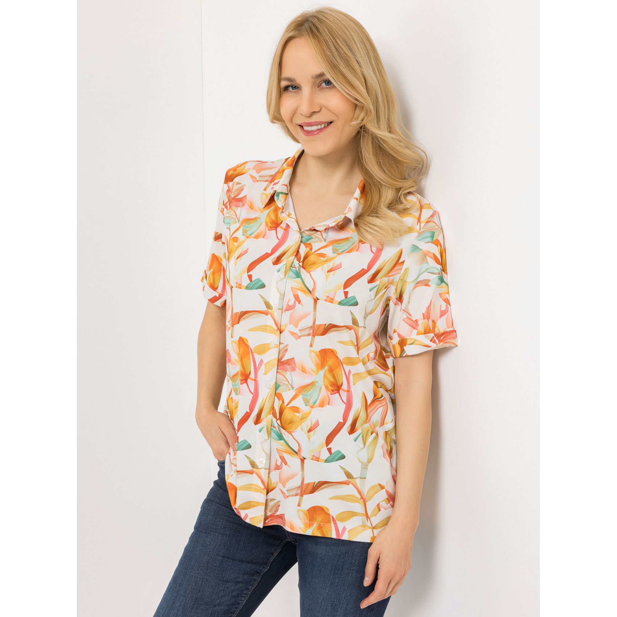 IN-PRINT Bluse, 1/2-Arm Knopfleiste Seitenschlitze Blumendruck